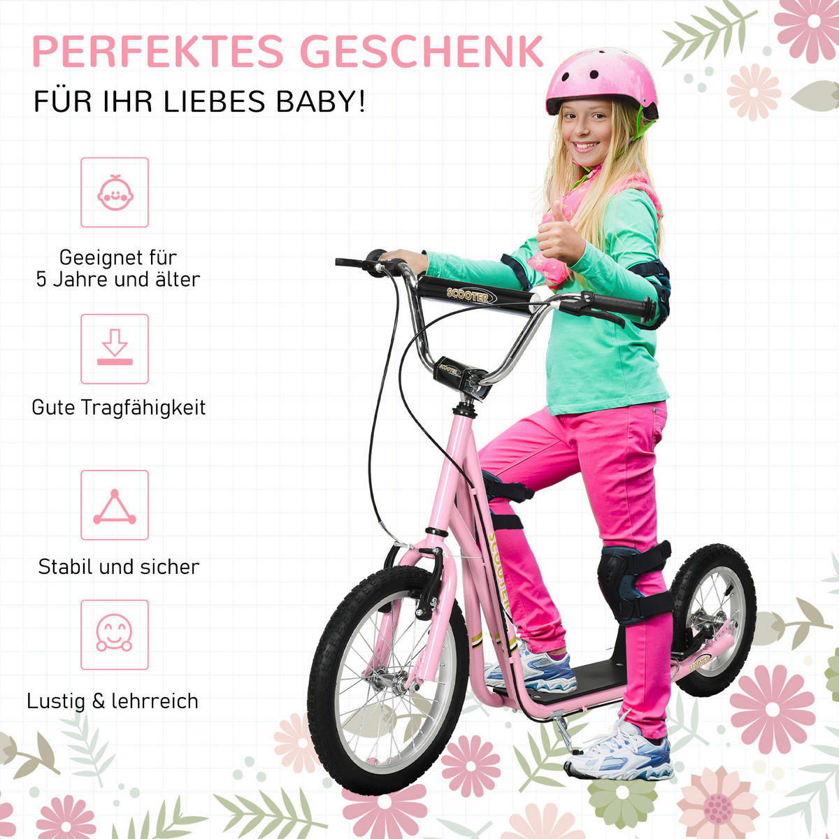 HOMCOM Kinderroller pink Kinderroller - pink (125,00/58,00/100,00cm) - HOMCOM