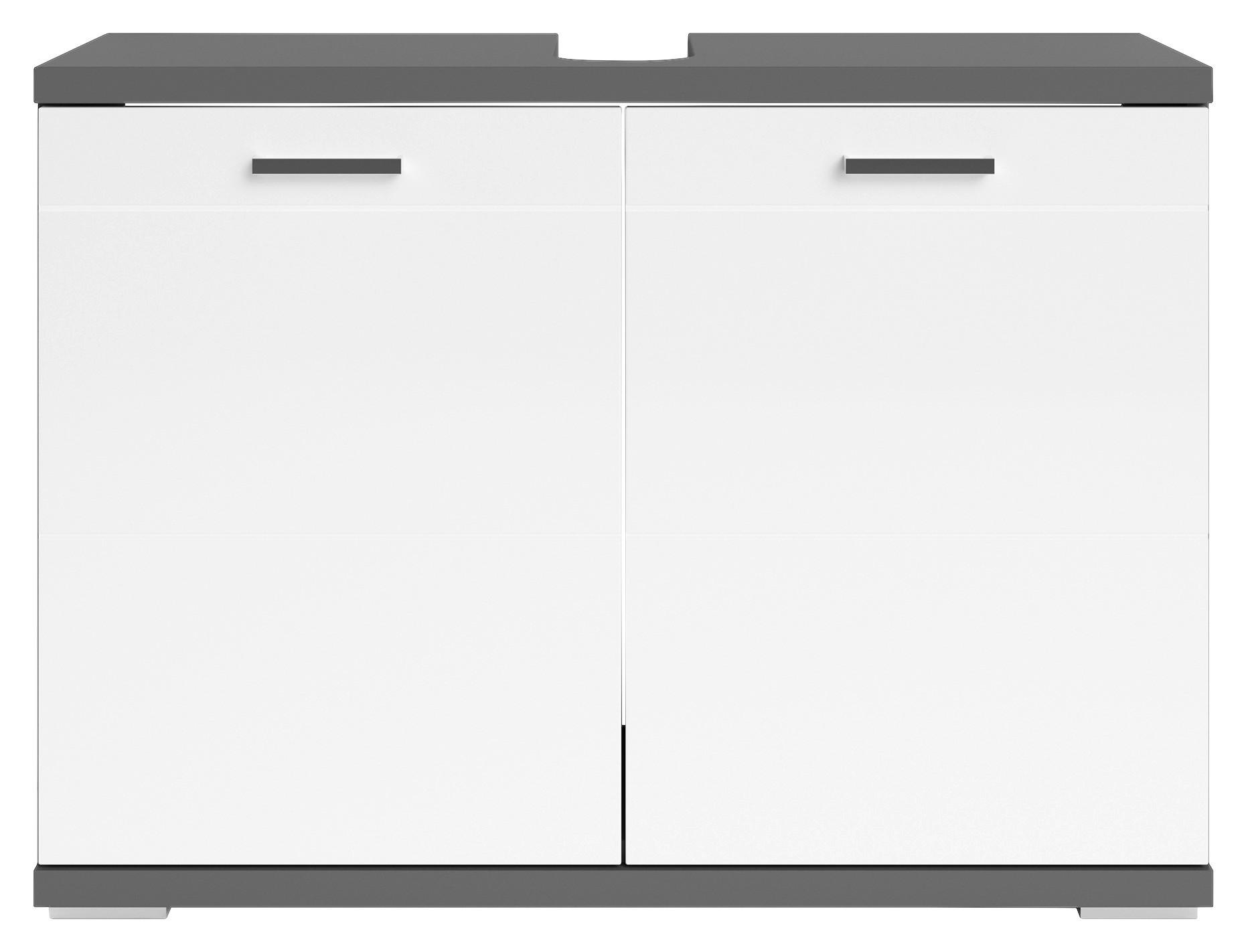 Waschbeckenunterschrank NEBRASKA anthrazit weiß Hochglanz silber verchromt B/H/T: ca. 80x59x31,5 cm NEBRASKA - weiß/anthrazit (80,00/59,00/31,50cm) - byLIVING