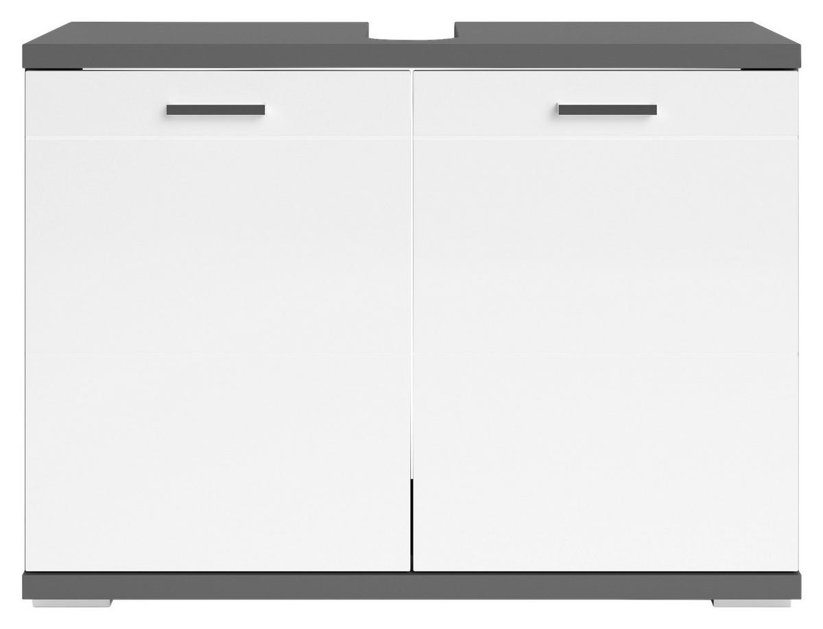 Waschbeckenunterschrank NEBRASKA anthrazit weiß Hochglanz silber verchromt B/H/T: ca. 80x59x31,5 cm NEBRASKA - weiß/anthrazit (80,00/59,00/31,50cm) - byLIVING