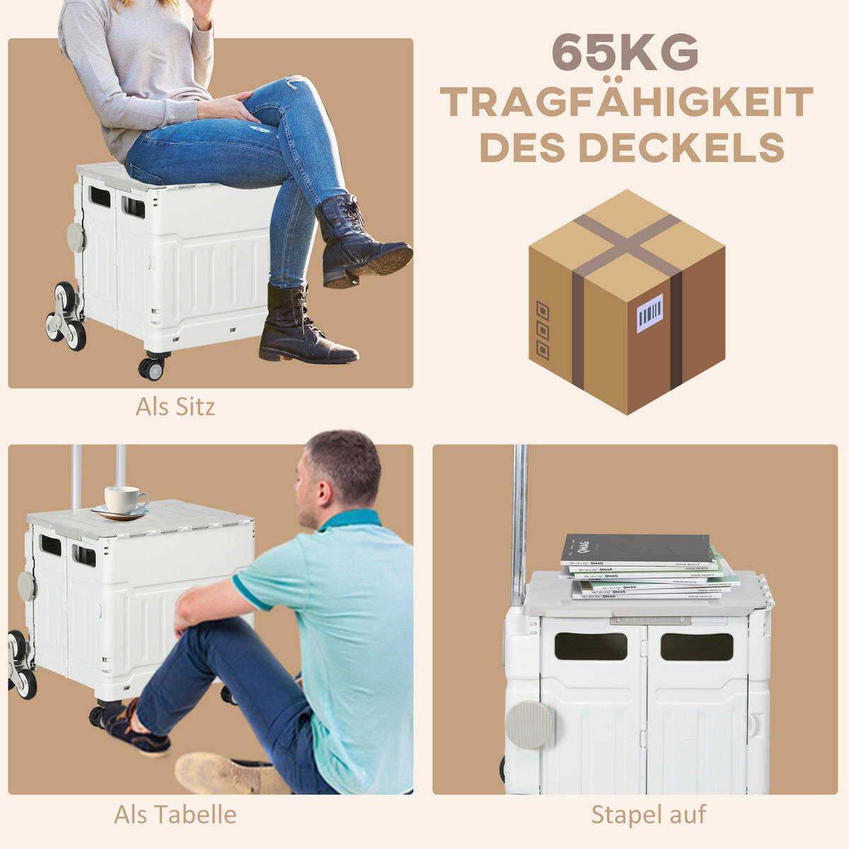 HOMCOM Haushaltshelfer weiß Edelstahl B/H/L: ca. 48x52x100 cm Einkaufstrolley - weiß (100,00/48,00/52,00cm) - HOMCOM