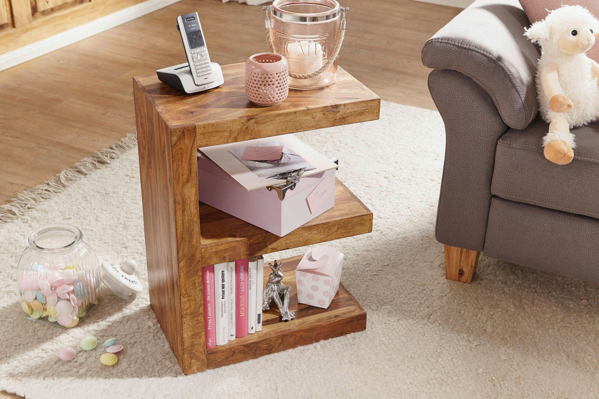 Beistelltisch natur Echtholz B/H/T: ca. 45x60x30 cm Beistelltisch Cube E - natur (45,00/60,00/30,00cm) - Wohnling