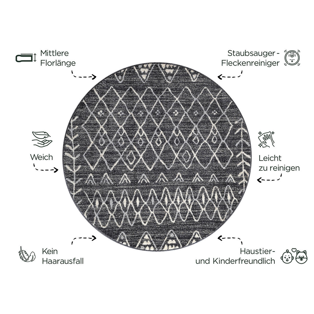 Sanat Teppich schwarz B/L: ca. 120x120 cm Teppich_Boho_8200_120x120 - schwarz (120,00/120,00cm) - Sanat