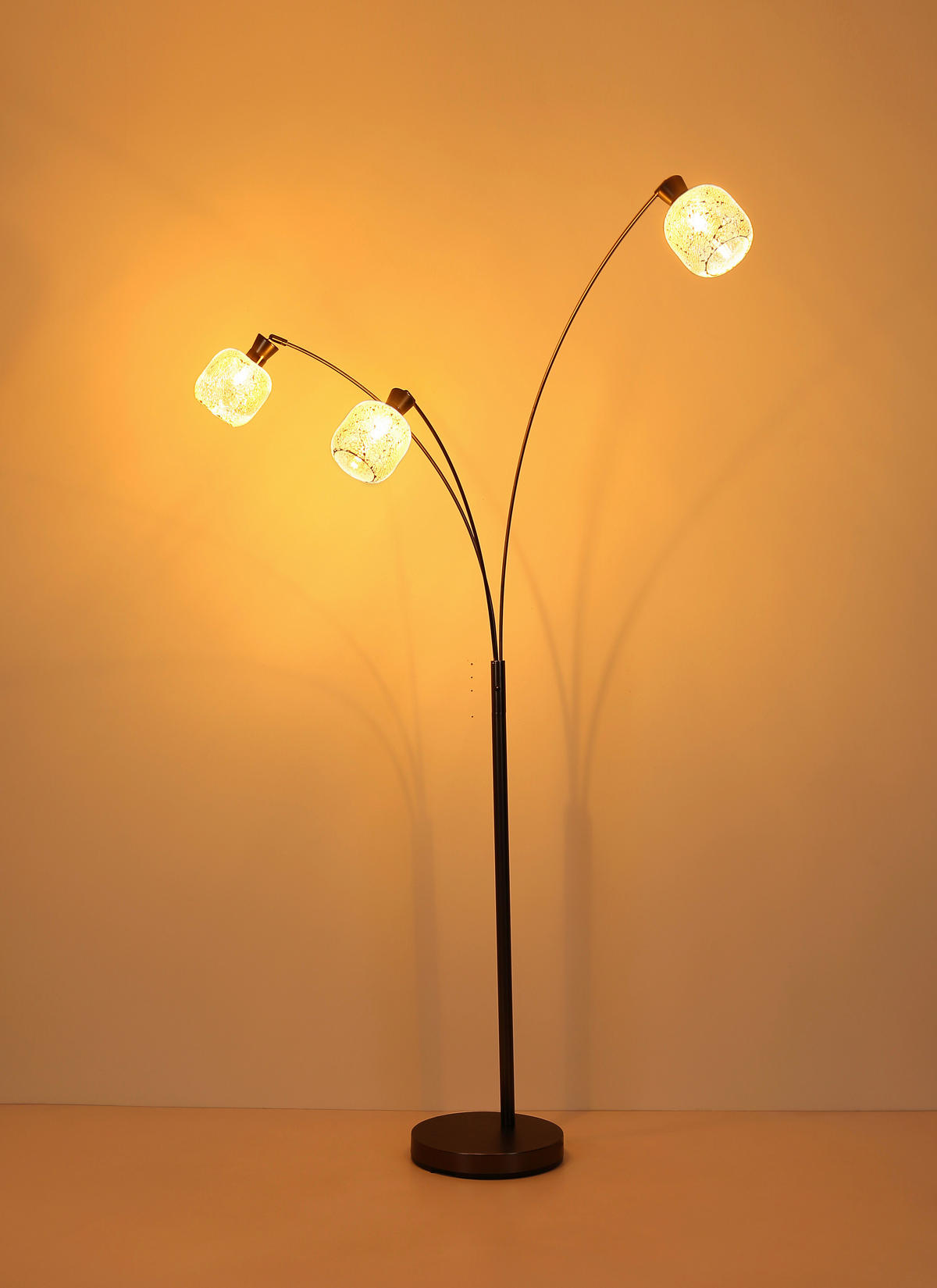 GLOBO Stehleuchte Chrom schwarz Metall Glas B/H/L: ca. 14x133x35 cm 3 Brennstellen Stehleuchte-Brokana - schwarz/Chrom (35,00/14,00/133,00cm) - GLOBO