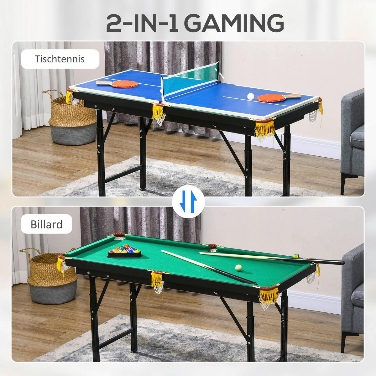 SPORTNOW Multispieltisch grün Stahl B/H/L: ca. 63x80x140 cm Multispieltisch - blau/grün (140,00/63,00/80,00cm) - SPORTNOW