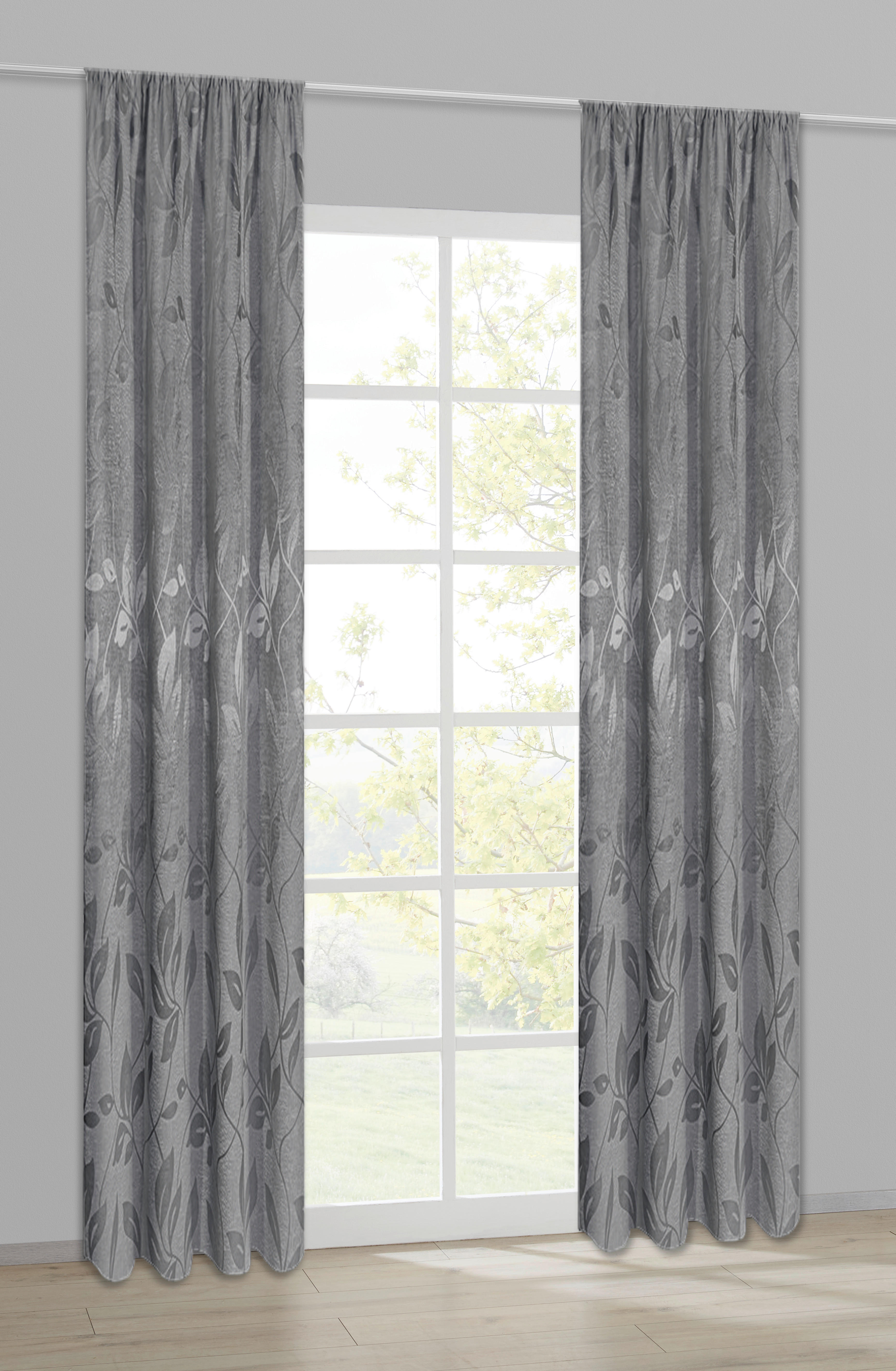 Happy Home Dekovorhang Blätter silber B/L: ca. 140x245 cm Blätter - silber/grau (140,00/245,00cm) - Happy Home
