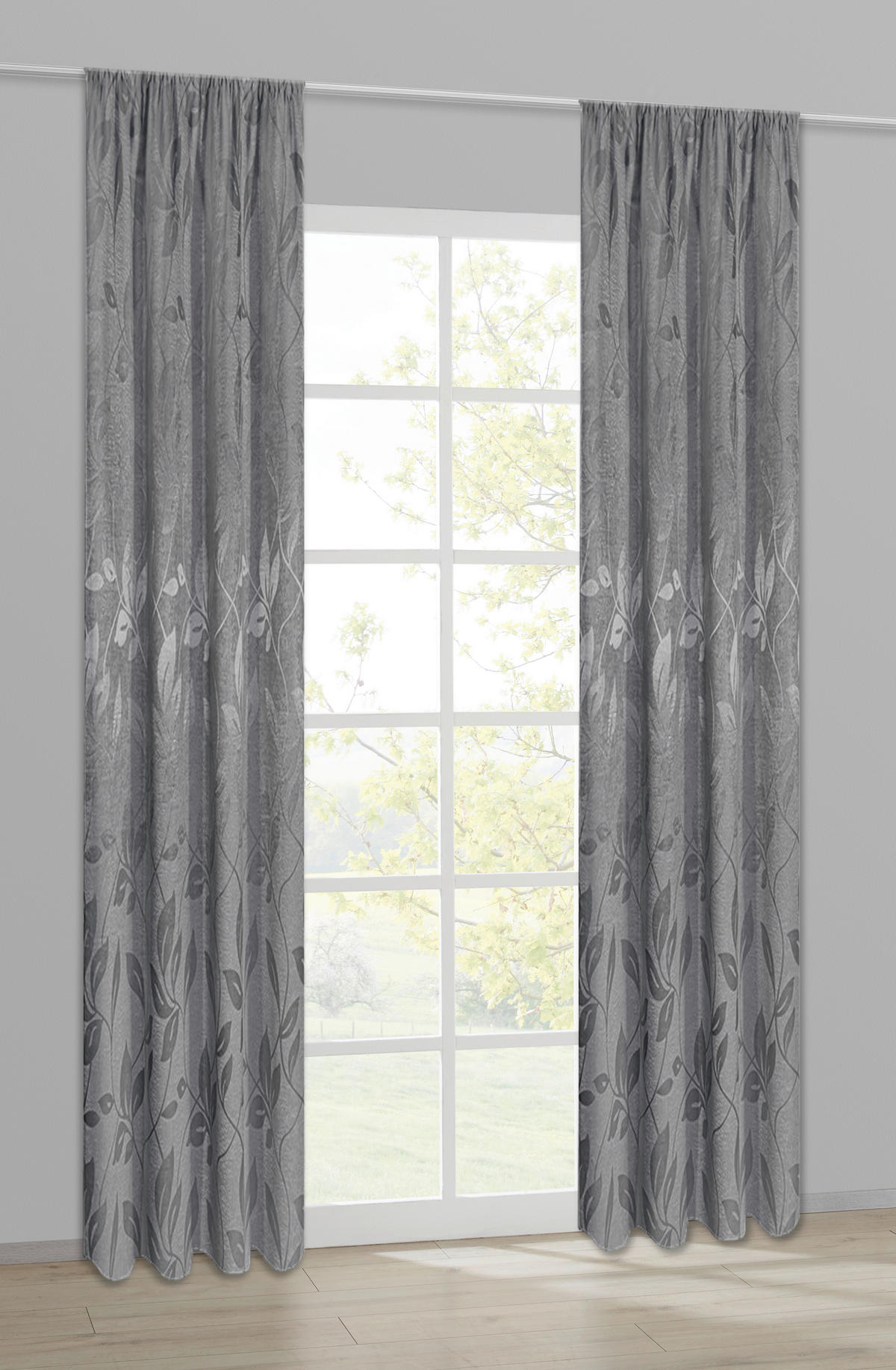 Dekovorhang Blätter silber B/L: ca. 140x245 cm Blätter - silber/grau (140,00/245,00cm) - Happy Home