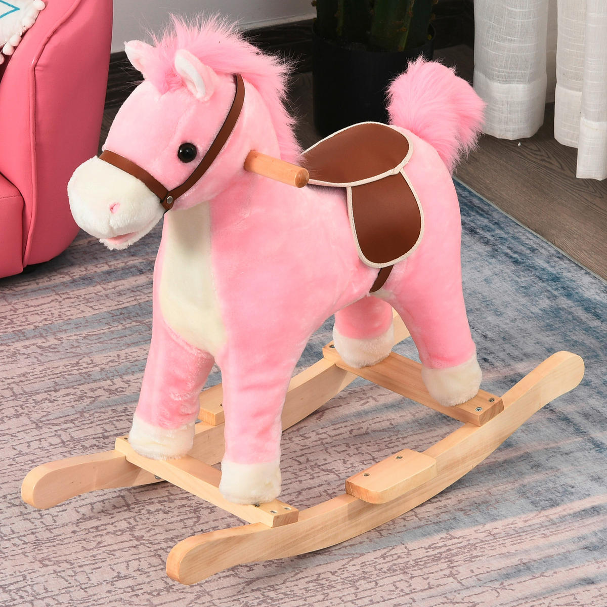 HOMCOM Kinder-Schaukelpferd B/H/L: ca. 32,5x61x65 cm Kinder_Schaukelpferd - rosa (65,00/32,50/61,00cm) - HOMCOM