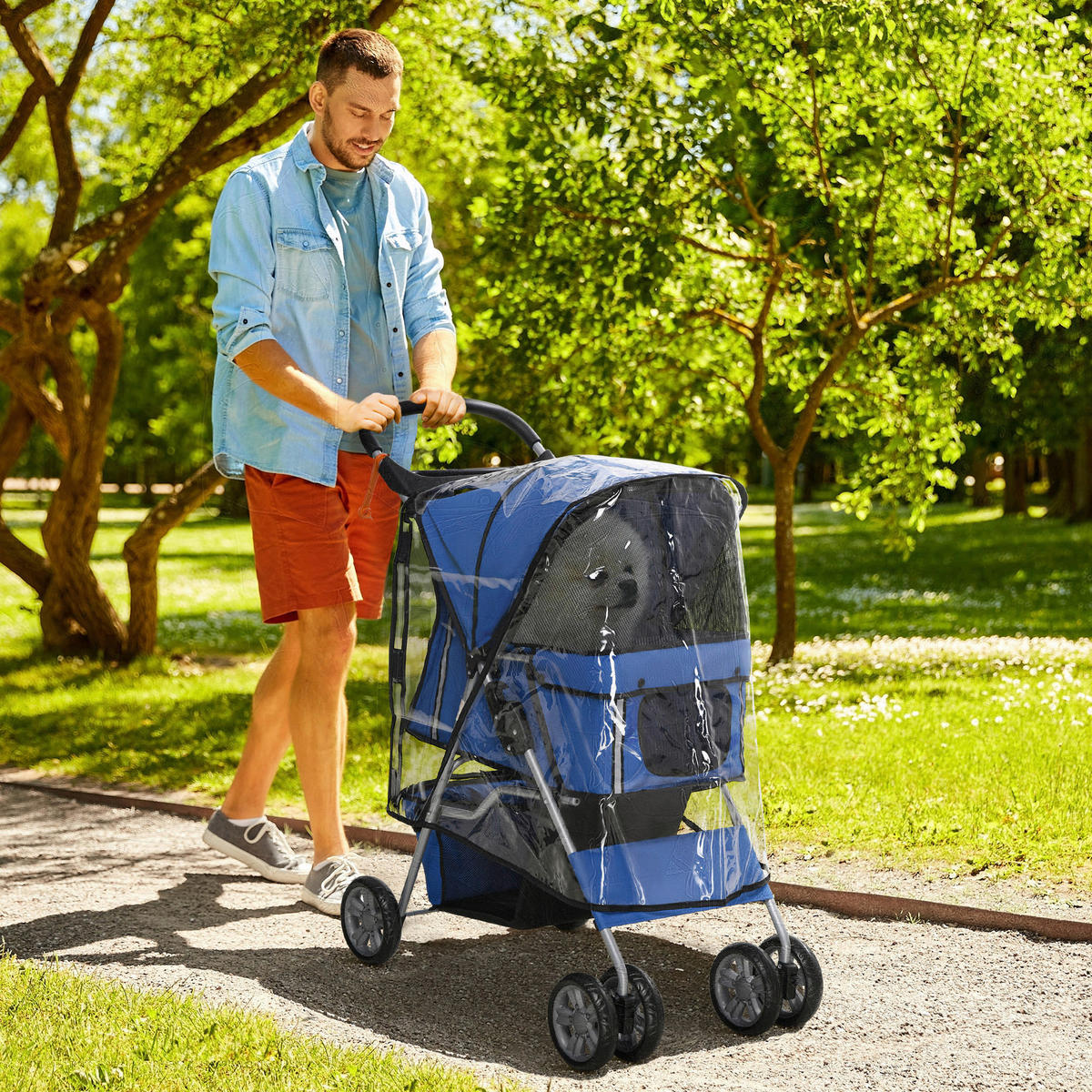 PawHut Hunde-Zubehör blau Edelstahl B/H/L: ca. 45x75x97 cm Hundebuggy - blau (97,00/45,00/75,00cm) - PawHut