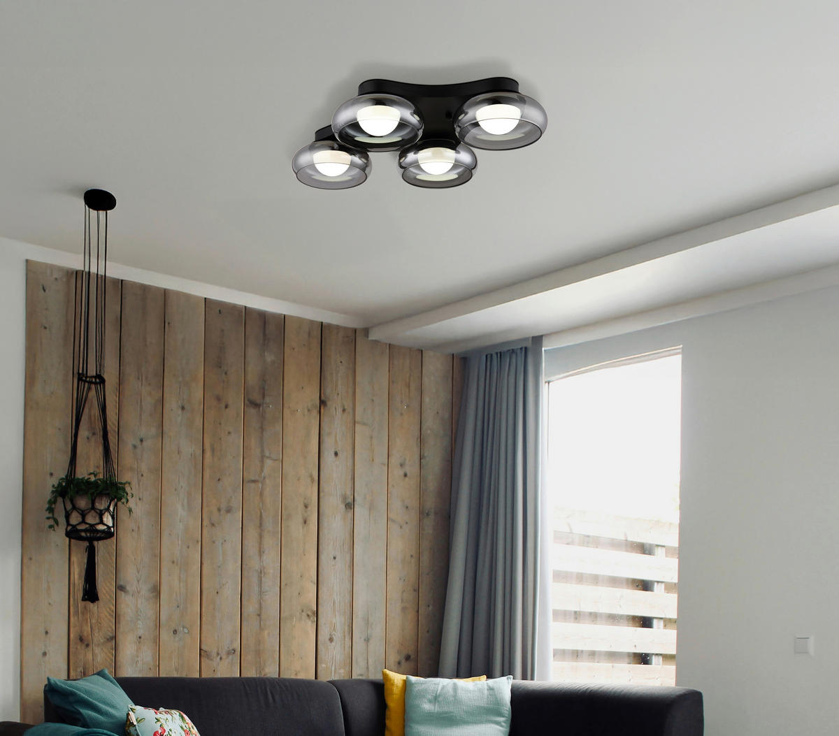 GLOBO Deckenleuchte Opal Rauch schwarz Metall Glas Acryl B/H/L: ca. 46x10x65 cm 1 Brennstellen CARLENE - schwarz/Opal (65,00/46,00/10,00cm) - GLOBO