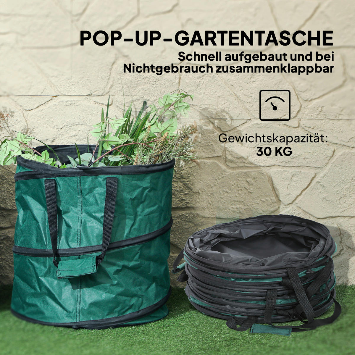 Outsunny Gartenabfallsack 4er Set grün B/H/L: ca. 47x50x47 cm Gartenabfallsack 4x 160l - grün (47,00/47,00/50,00cm) - Outsunny
