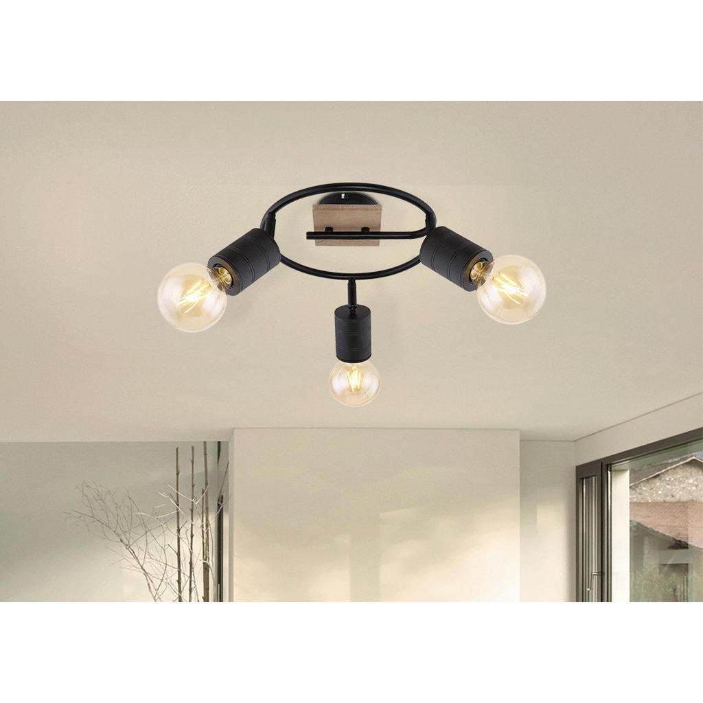 Thumbnail - GLOBO Spot dunkelbraun Holz H/D: ca. 18x29 cm E27 3 Brennstellen