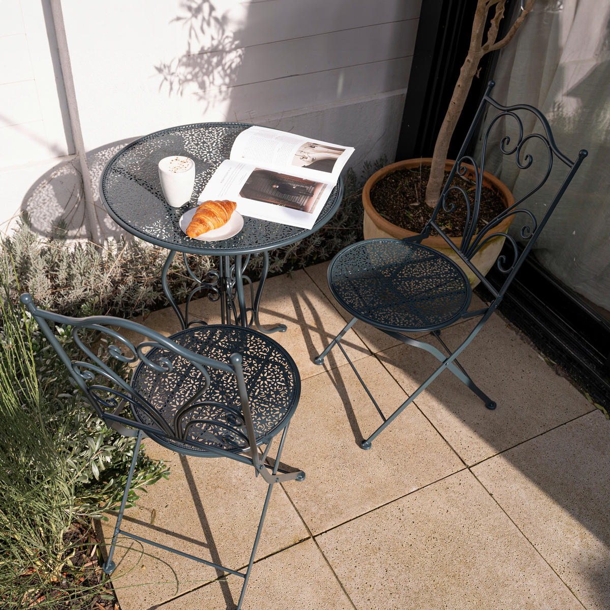 AXI Outdoor Living Bistroset Eloise anthrazit Metall B/H/L: ca. 60x92x60 cm Eloise - anthrazit (60,00/60,00/92,00cm) - AXI Outdoor Living
