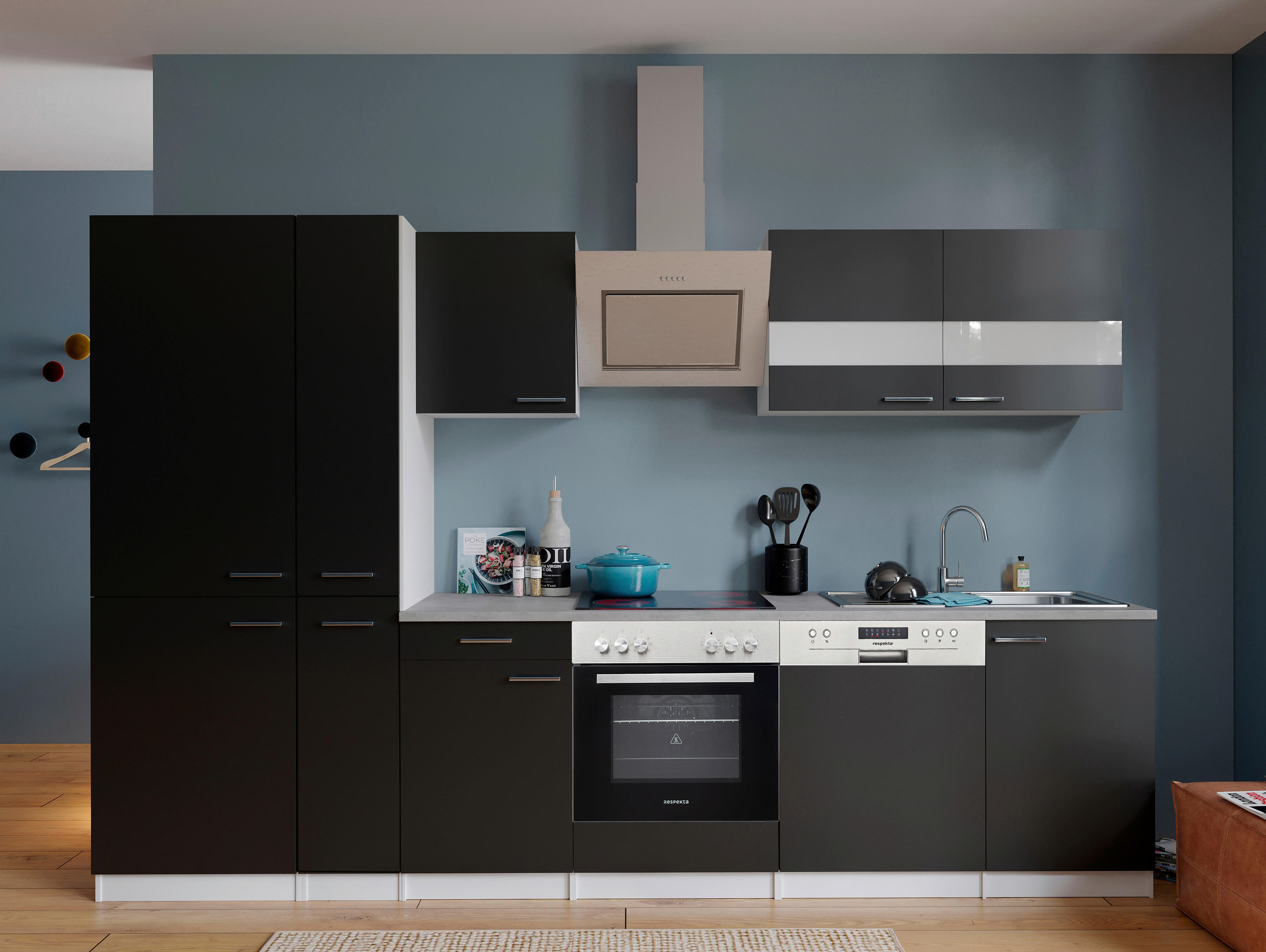 Respekta Küchenblock KB310WSCGKE178G schwarz B/H/T: ca. 310x200x60 cm KB310WSCGKE178G - Beton/weiß (310,00/200,00/60,00cm) - Respekta