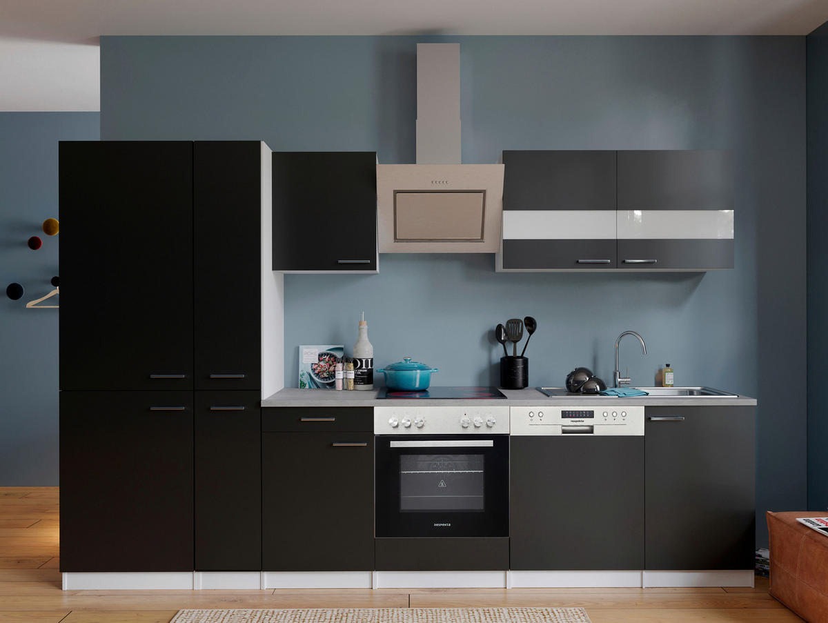 Respekta Küchenblock KB310WSCGKE178G schwarz B/H/T: ca. 310x200x60 cm KB310WSCGKE178G - Beton/weiß (310,00/200,00/60,00cm) - Respekta