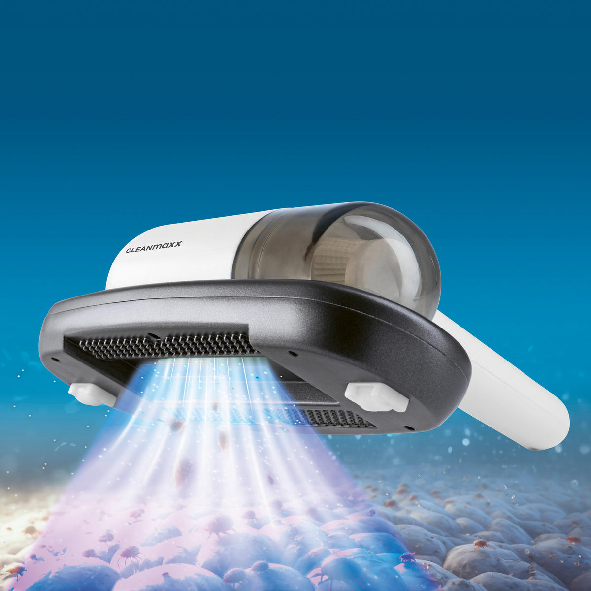 CLEANmaxx Handstaubsauger grau weiß Kunststoff B/H/L: ca. 17,7x7,7x22 cm Akku-Milbensauger 15440 - weiß/grau (22,00/17,70/7,70cm) - CLEANmaxx