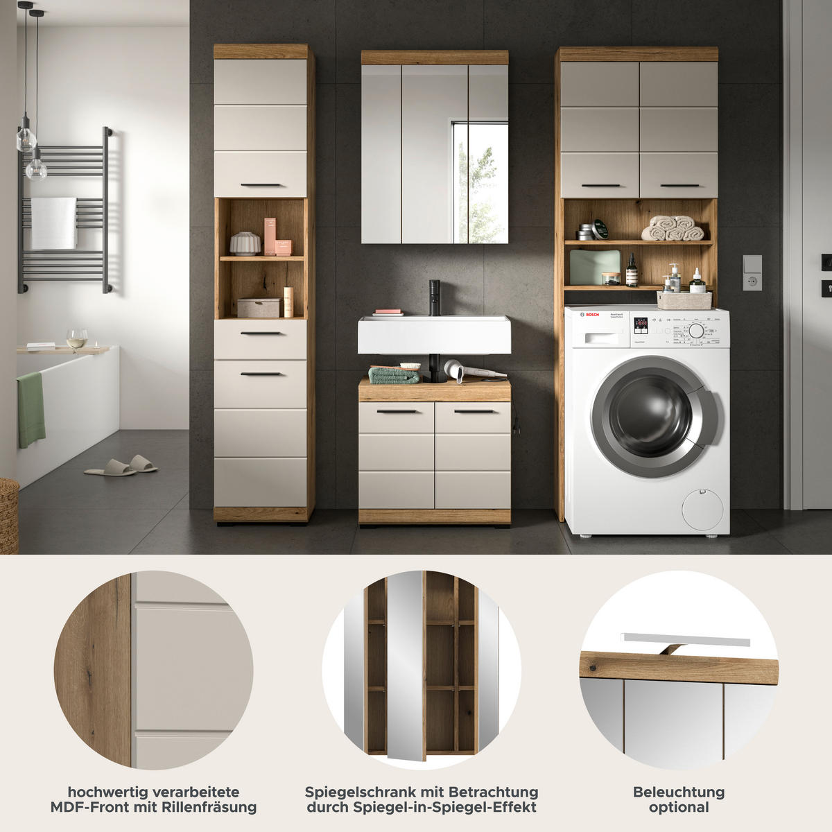 Badezimmer-Set Scout Evoke Oak Nachbildung Kaschmirgrau Nachbildung B/H/T: ca. 190x191x34 cm Scout - Kaschmirgrau (190,00/191,00/34,00cm) - xonox.home