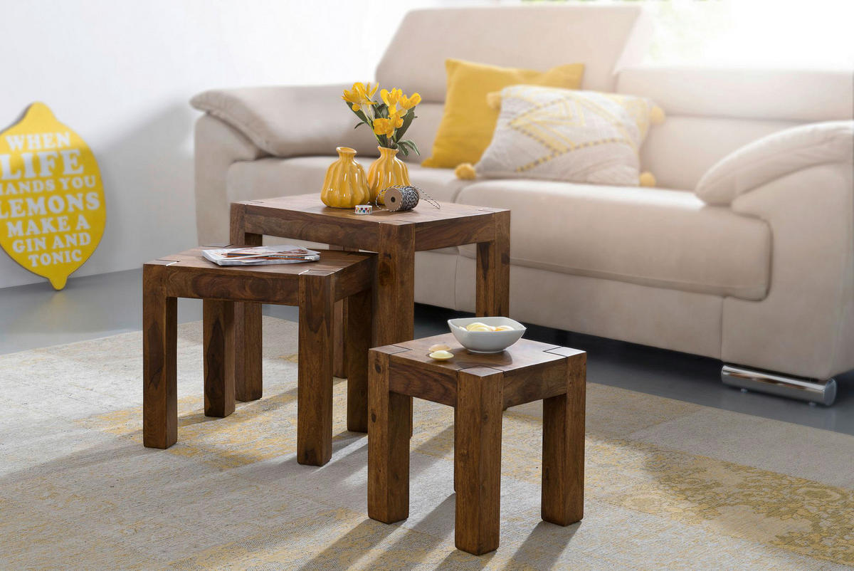 Beistelltisch 3er-Set natur Echtholz 3er-Set - natur - Wohnling