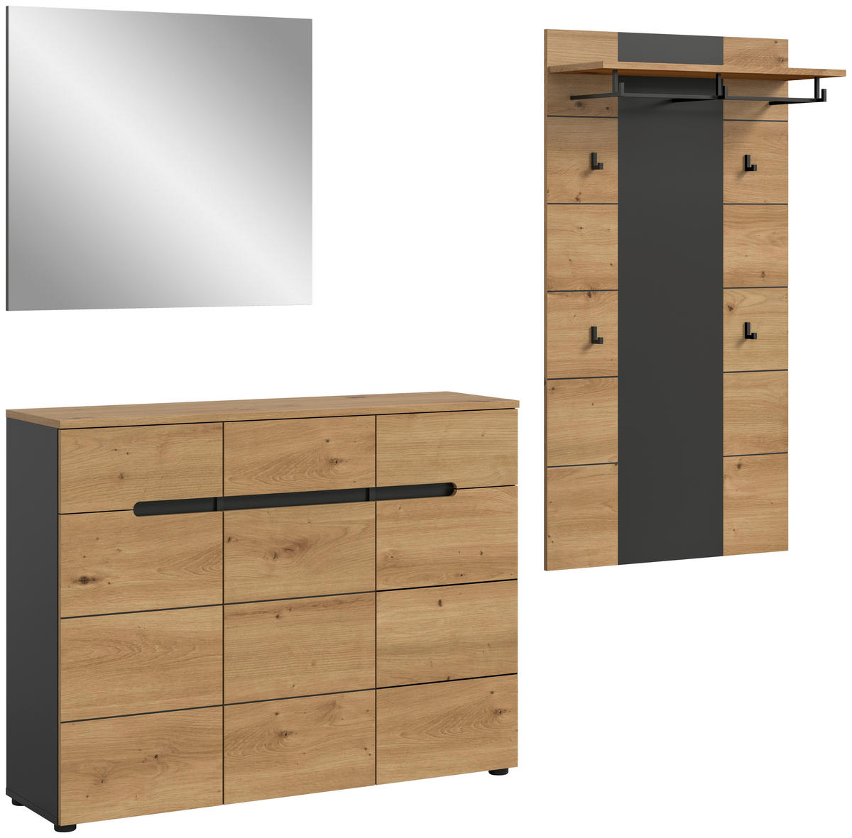 Garderobe Canu basaltgrau Nachbildung Artisan Nachbildung B/H/T: ca. 215x190x37 cm Canu - basaltgrau (215,00/190,00/37,00cm) - xonox.home