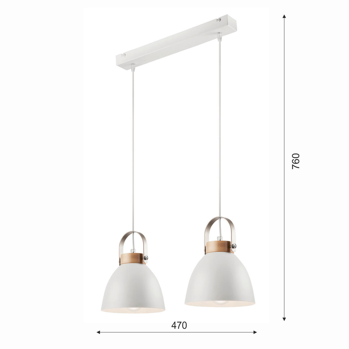 Lamkur Pendelleuchte DANIELLE 31804 weiß Stahl Holz H/L: ca. 76x47 cm E27 2 Brennstellen Danielle - weiß (47,00cm) - Lamkur