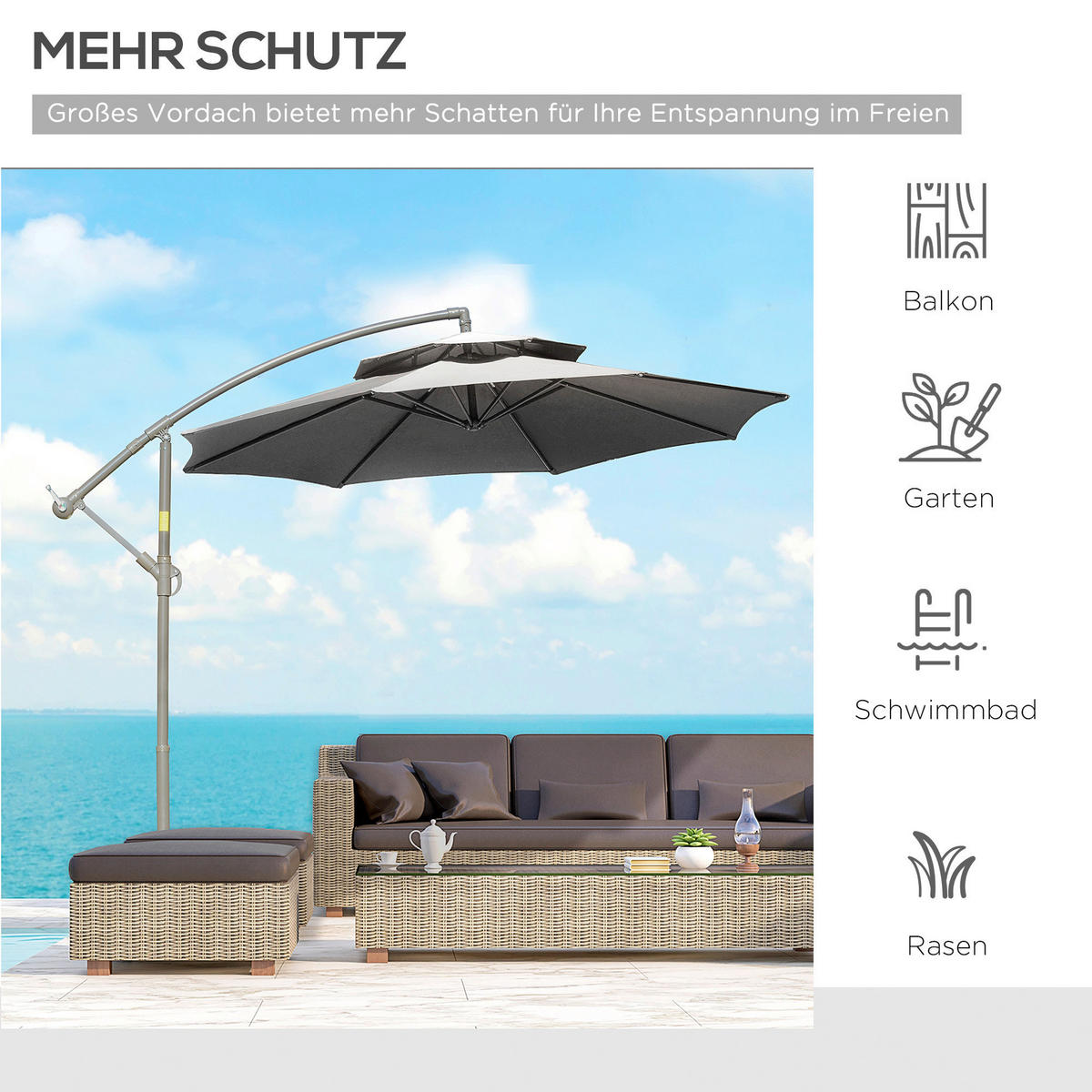Outsunny Sonnenschirm hellgrau Polyester H/D: ca. 245x267 cm Sonnenschirm - hellgrau (267,00/245,00cm) - Outsunny