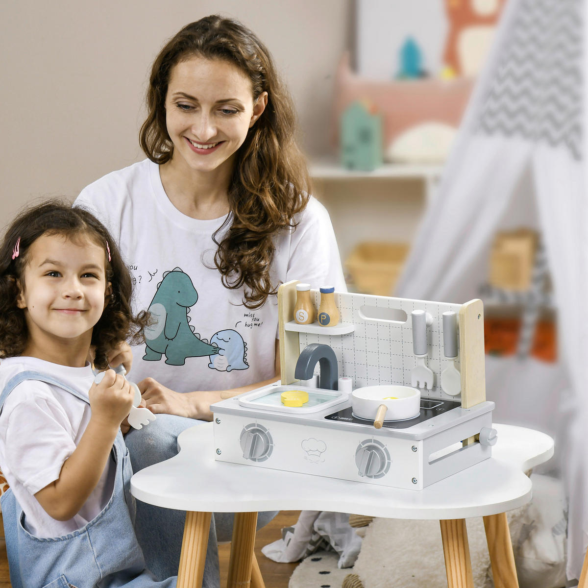 AIYAPLAY Kinder-Spielküche B/H/L: ca. 21,5x25x36 cm Kinder-Spielküche - gelb/grau (36,00/21,50/25,00cm) - AIYAPLAY