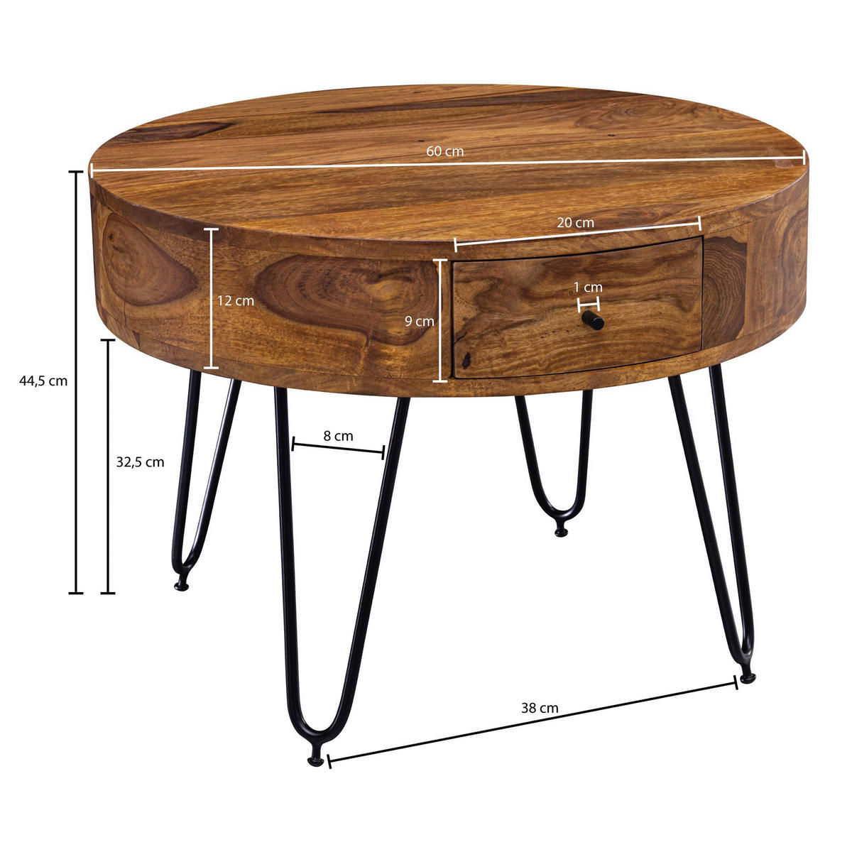 Couchtisch natur schwarz pulverbeschichtet B/H/T: ca. 60x44,5x60 cm Couchtisch - natur/schwarz (60,00/44,50/60,00cm) - Wohnling