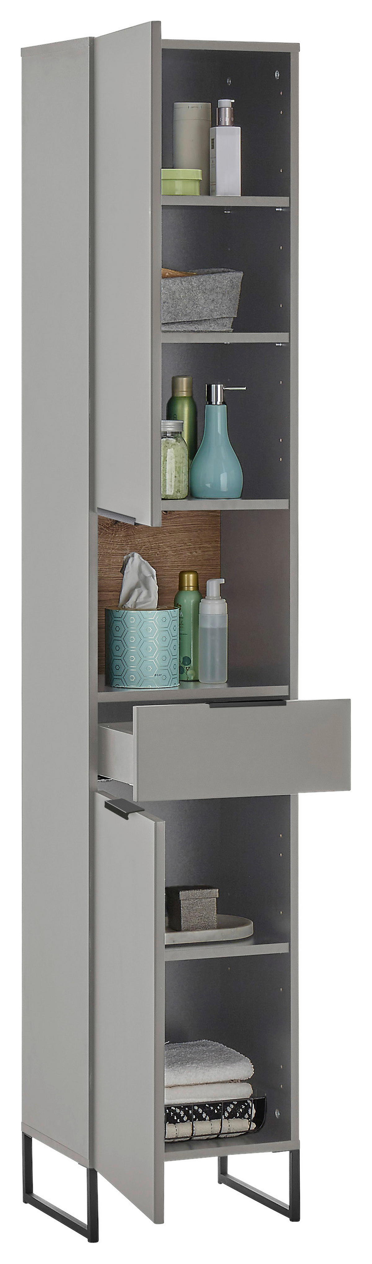 Hochschrank Denver grau matt Eiche Evoke Coast Nachbildung B/H/T: ca. 38x195x32 cm Denver - Eiche/grau (38,00/195,00/32,00cm)