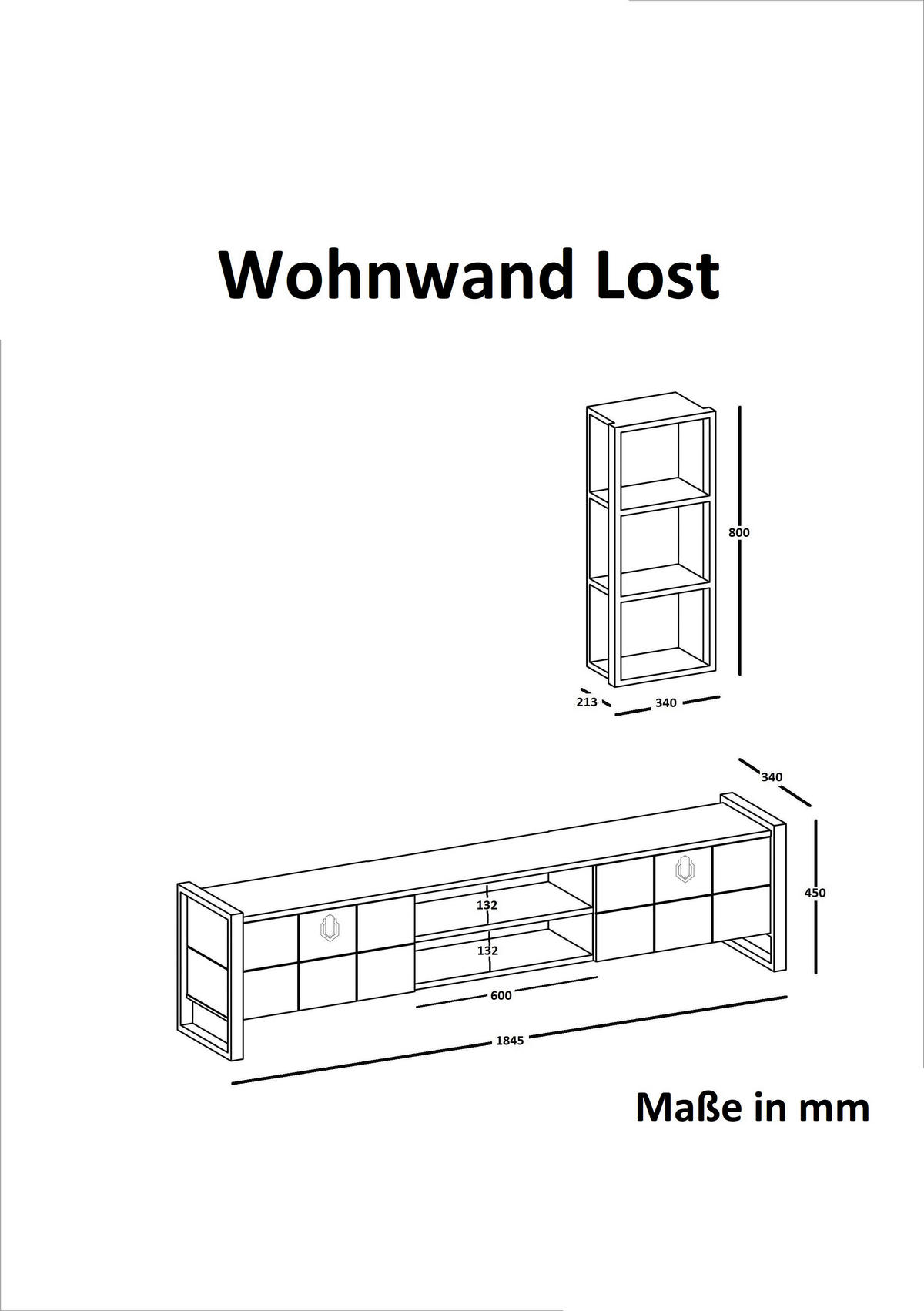 Wohnwand Lost walnuss Nachbildung B/H/T: ca. 184,5x45x34 cm Lost - walnuss (184,50/45,00/34,00cm) - moebel17