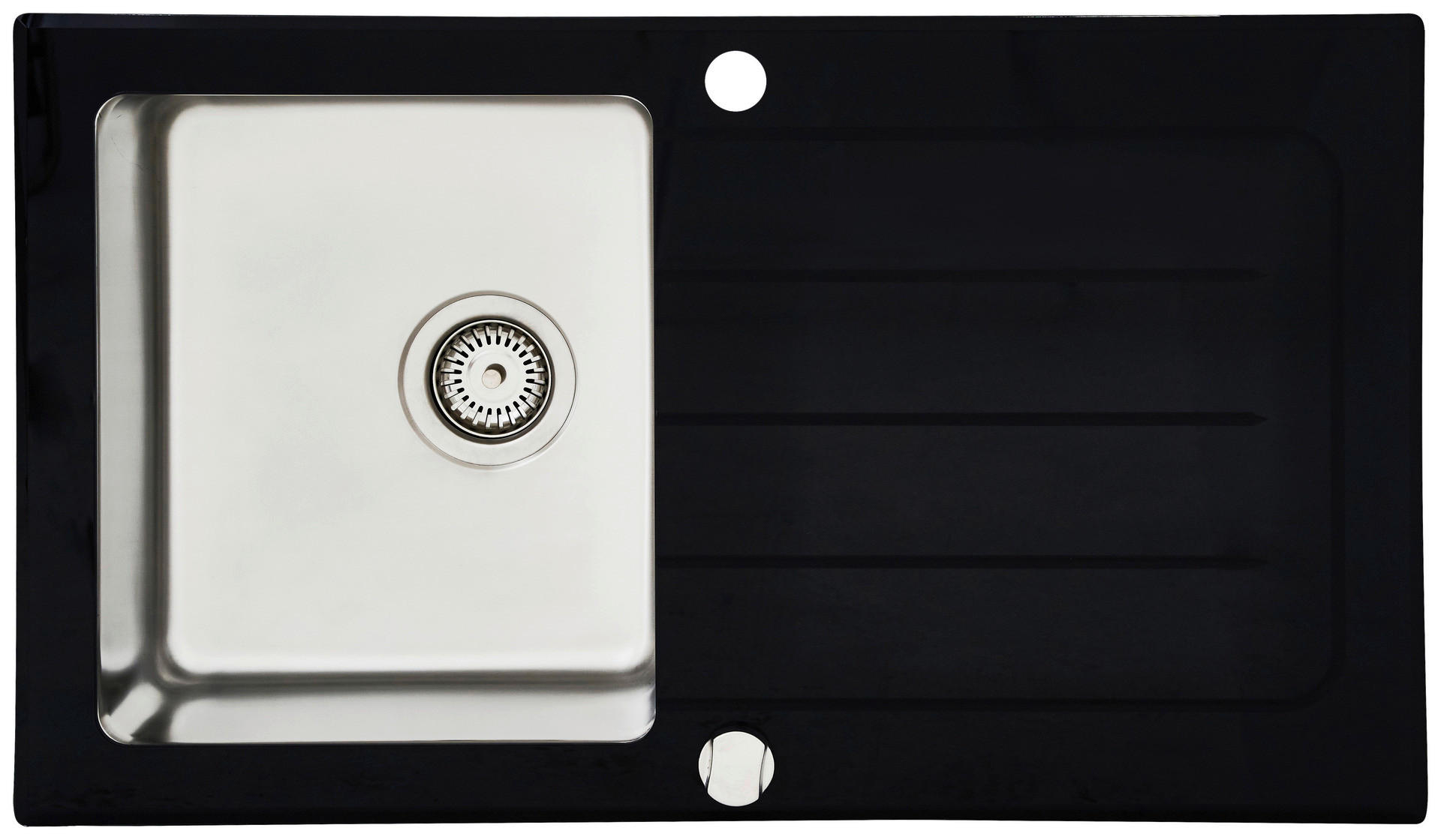 Respekta Einbauspüle New York 86 x 50 S schwarz Glas Edelstahl B/H/T: ca. 86x21x50 cm New York 86 x 50 S - schwarz (86,00/21,00/50,00cm) - Respekta