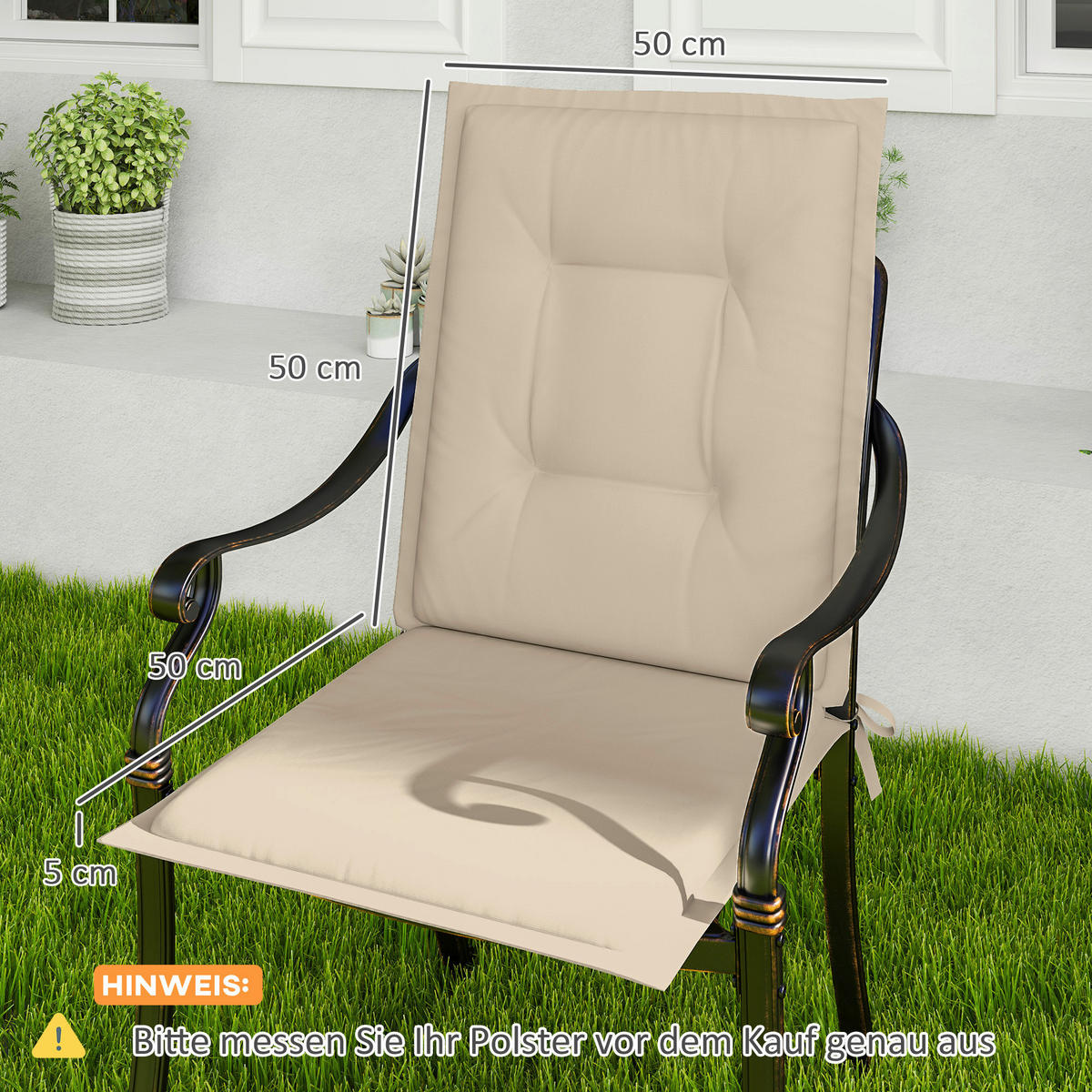 Outsunny Sitzkissen 4er Set beige Polyester B/H/L: ca. 50x5x108 cm Sitzkissen 4er Set - beige (108,00/50,00/5,00cm) - Outsunny