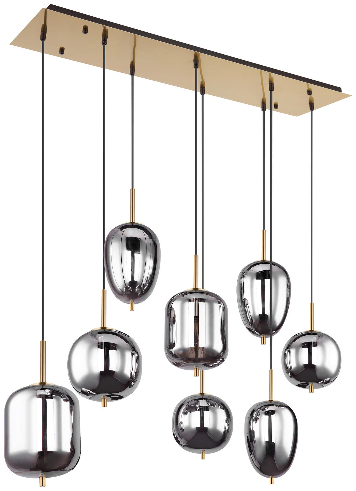 GLOBO Pendelleuchte BLACKY 15345-8MM messing Metall Rauchglas B/H/L: ca. 34x120x102,5 cm E14 8 Brennstellen Pendelleuchte_Blacky 8flg. - messing (102,50/34,00/120,00cm) - GLOBO