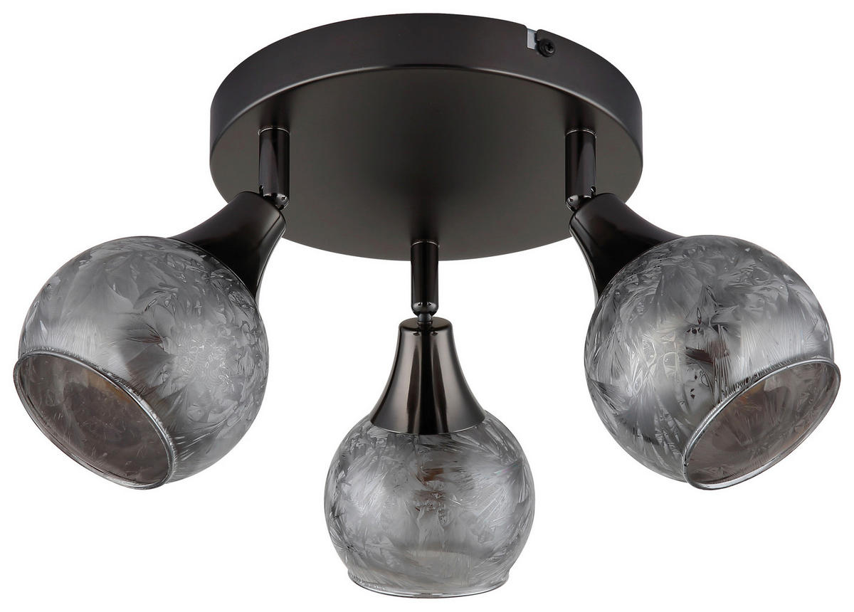 GLOBO Strahler schwarz Chrom Glas Metall B/H/L: ca. 14x22,5x23 cm E14 3 Brennstellen Strahler-Frosta - schwarz/Chrom (23,00/14,00/22,50cm) - GLOBO