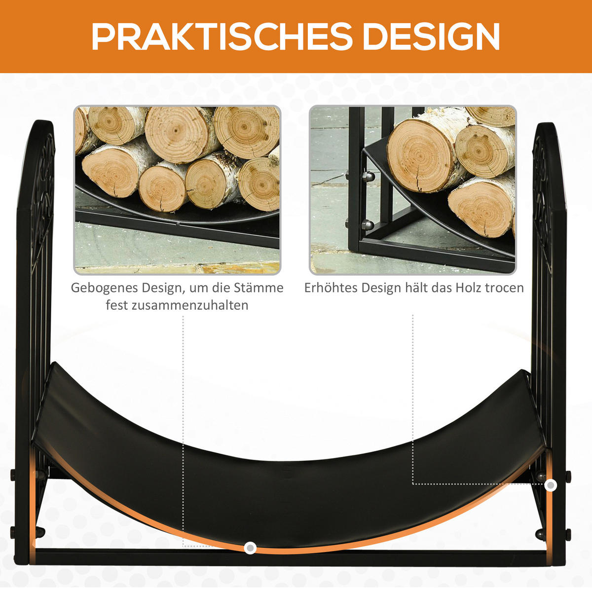 Outsunny Kaminholzregal schwarz B/H/T: ca. 60,5x46,5x36 cm Kaminholzregal 842-208 - schwarz (60,50/46,50/36,00cm) - Outsunny