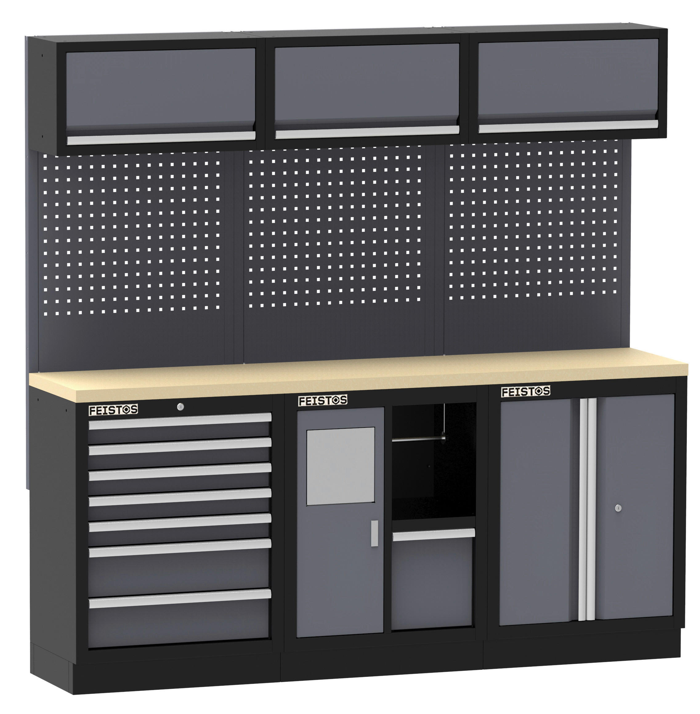 Werkstatteinrichtung Apollo schwarz B/H/L: ca. 204x200x46 cm Apollo - schwarz/anthrazit (46,00/204,00/200,00cm) - Feistos
