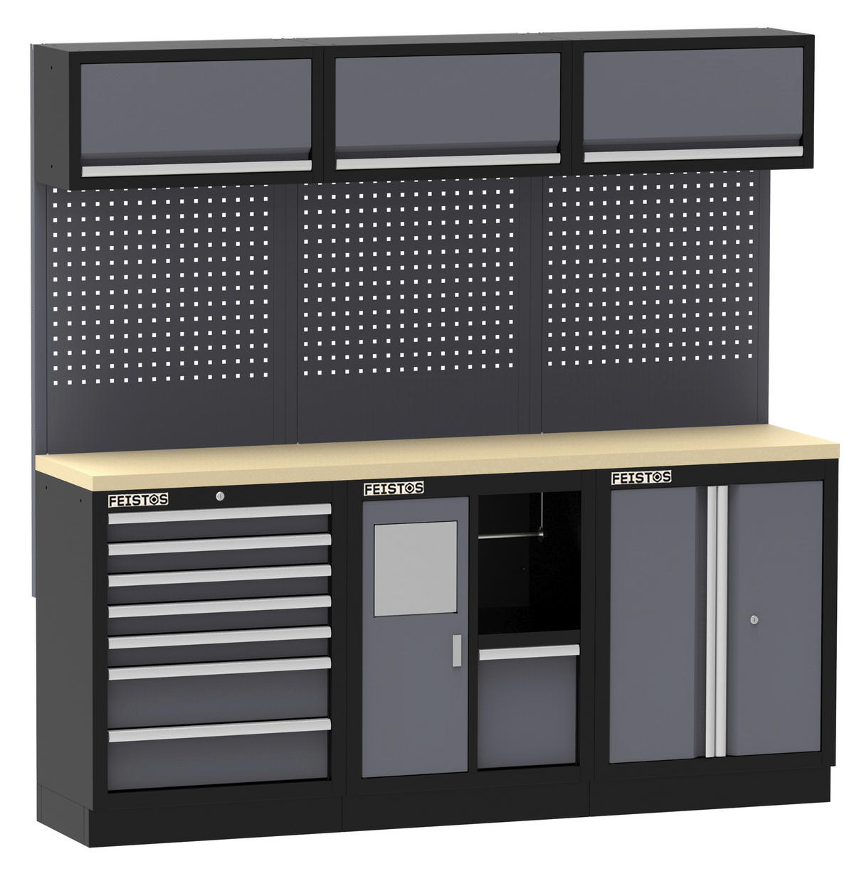 Werkstatteinrichtung Apollo schwarz B/H/L: ca. 204x200x46 cm Apollo - schwarz/anthrazit (46,00/204,00/200,00cm) - Feistos