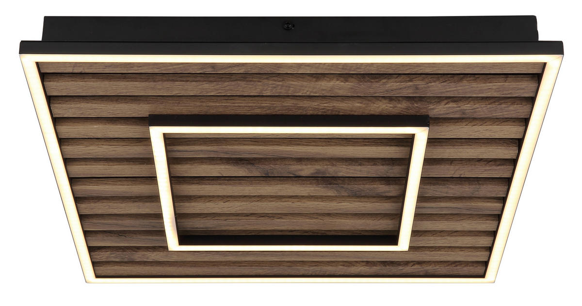 GLOBO LED-Deckenleuchte WOODY 67345D1 Opal mattschwarz Kunststoff Metall MDF B/H/L: ca. 45x6x45 cm 1 Brennstellen WOODY - Opal/mattschwarz (45,00/45,00/6,00cm) - GLOBO