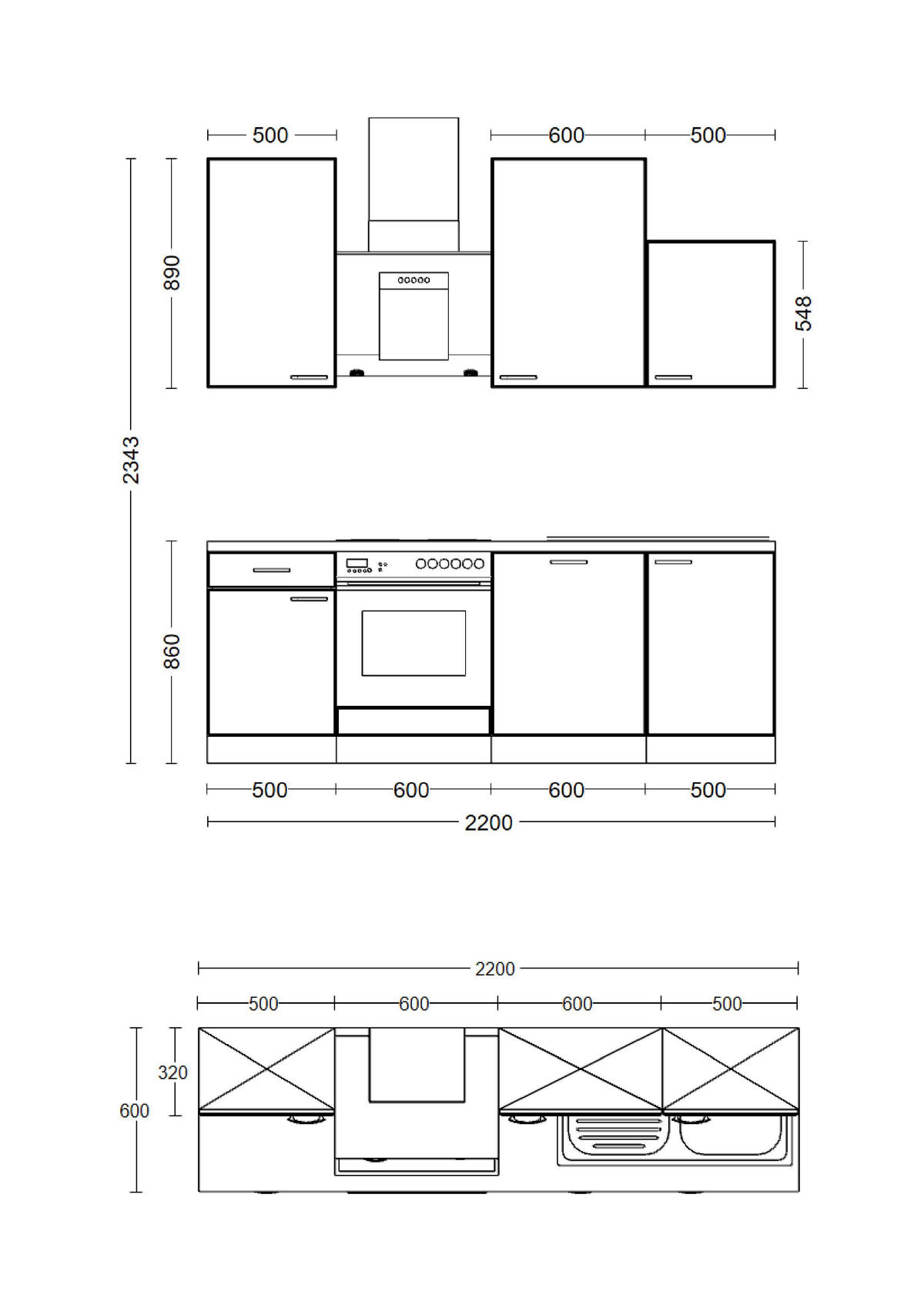 Küchenblock Elva anthrazit strukturiert B/H/T: ca. 220x234x60 cm Elva - Eiche/anthrazit (220,00/234,00/60,00cm) - Flex-Well