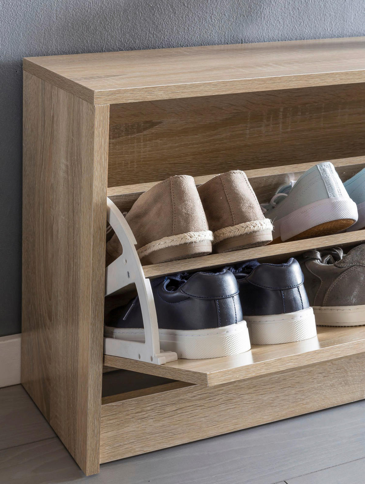 Schuhbank Eiche Sonoma Nachbildung B/H/T: ca. 80x47x24 cm Schuhbank - Eiche (80,00/47,00/24,00cm) - Wohnling