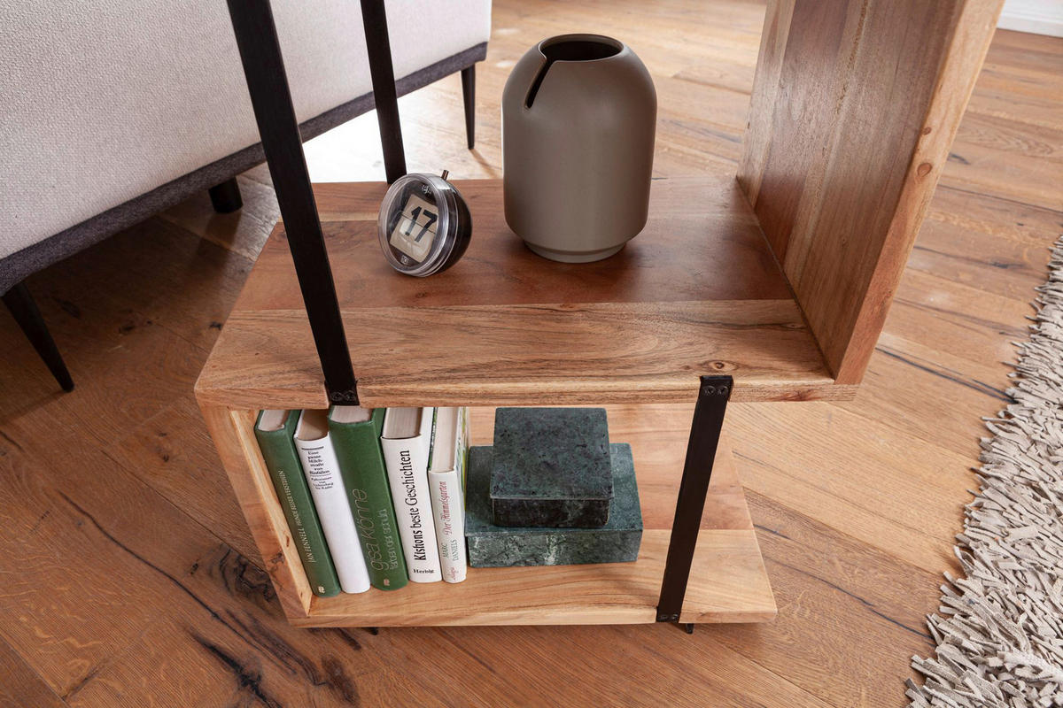 Beistelltisch natur schwarz pulverbeschichtet Akazie Edelstahl B/H/T: ca. 45x60x30 cm Beistelltisch - natur/schwarz (45,00/60,00/30,00cm) - Wohnling