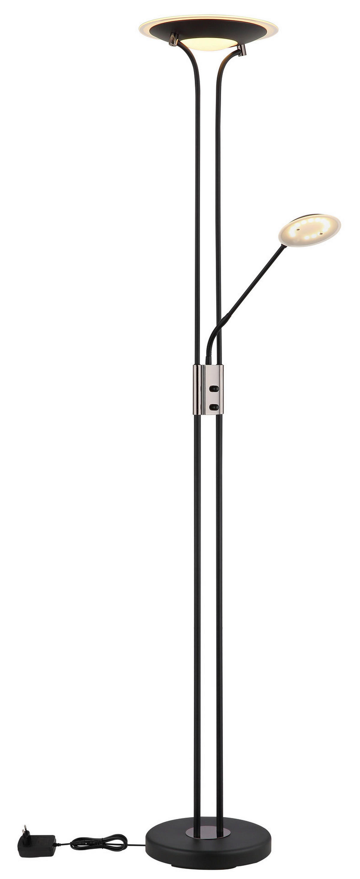 GLOBO Deckenfluter mattschwarz Chrom Satiniert Glas Metall H/D: ca. 180x30 cm 2 Brennstellen Tamika - Satiniert/Chrom (30,00/180,00cm) - GLOBO