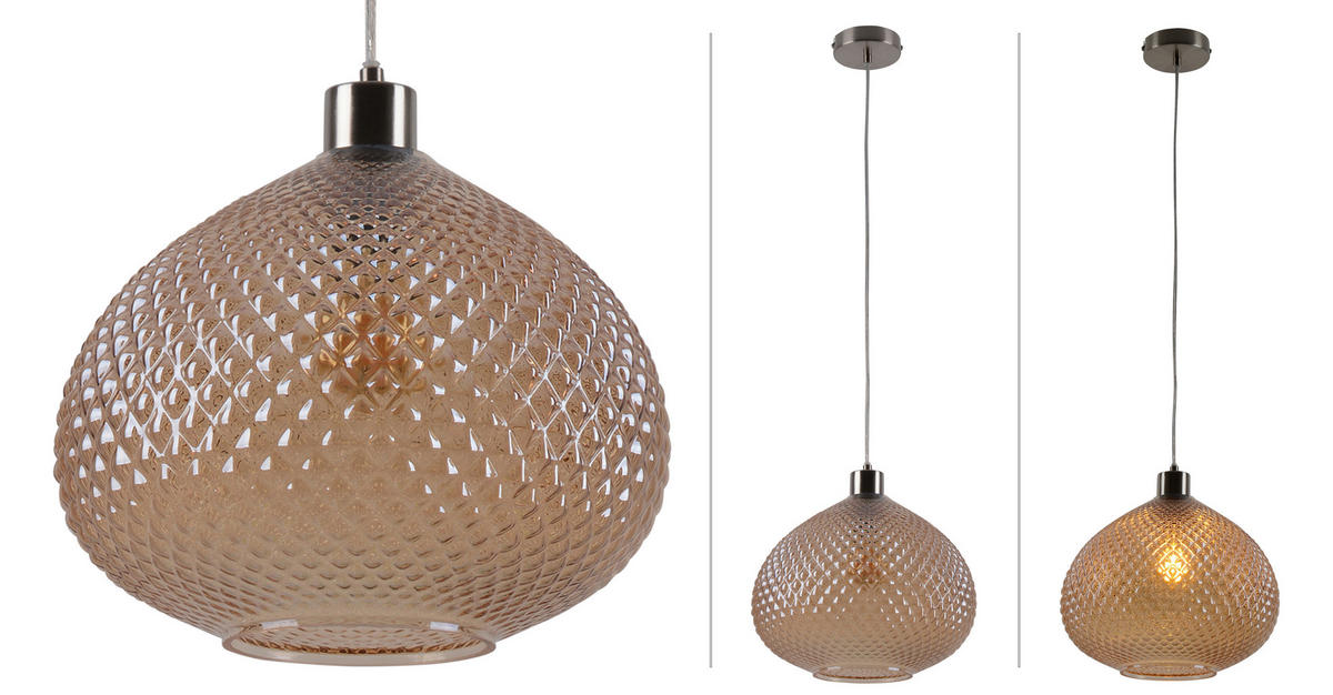 Näve Leuchten Pendelleuchte 6122614 braun Glas Kunststoff Metall B/H/T: ca. 29x130x29 cm E27 1 Brennstellen Surrat - braun (29,00/130,00/29,00cm) - Näve Leuchten