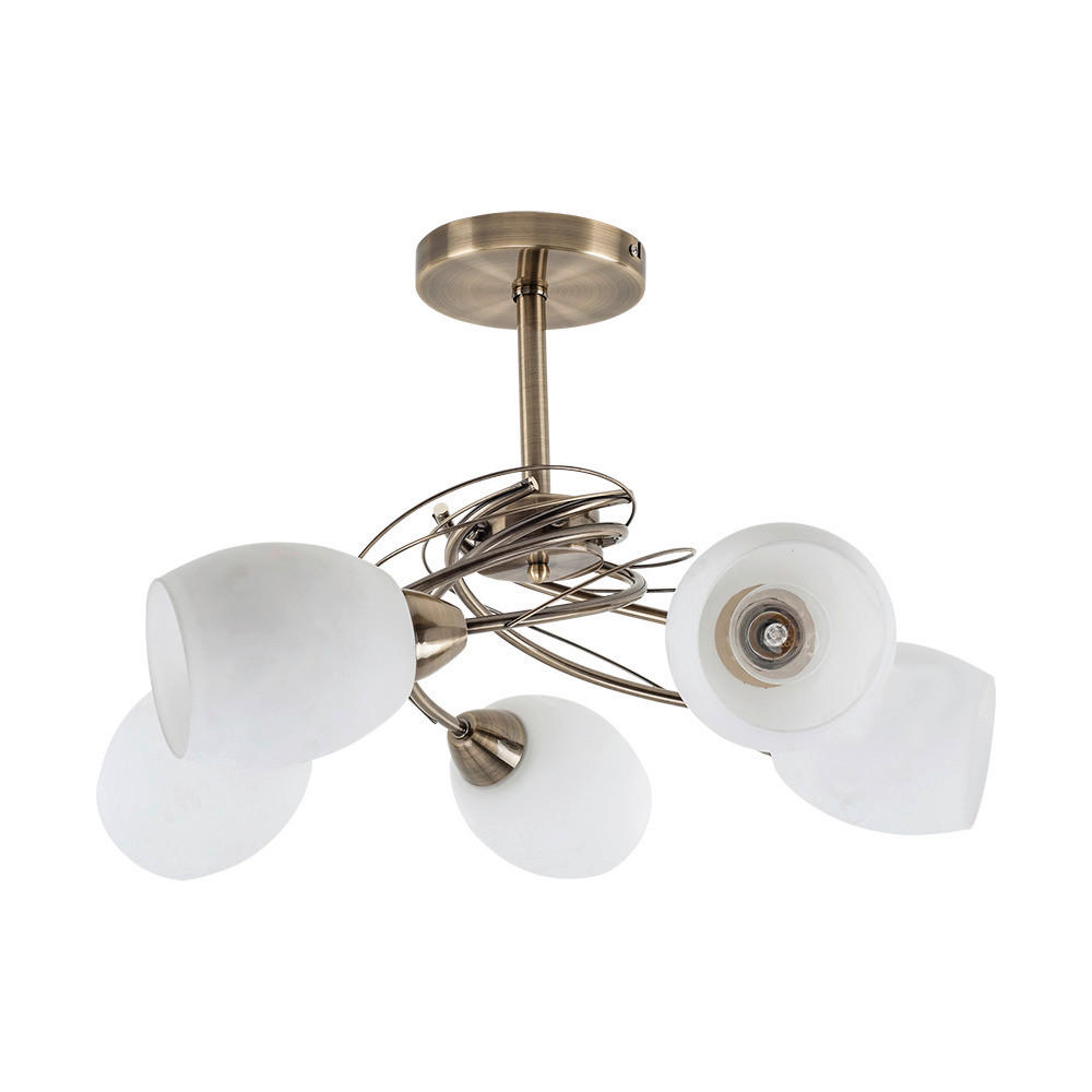 SPOT Light Deckenleuchte 8280511 altmessing weiß Metall Glas H/D: ca. 38x58 cm E27 5 Brennstellen Pisa - weiß/altmessing (58,00/38,00cm) - SPOT Light
