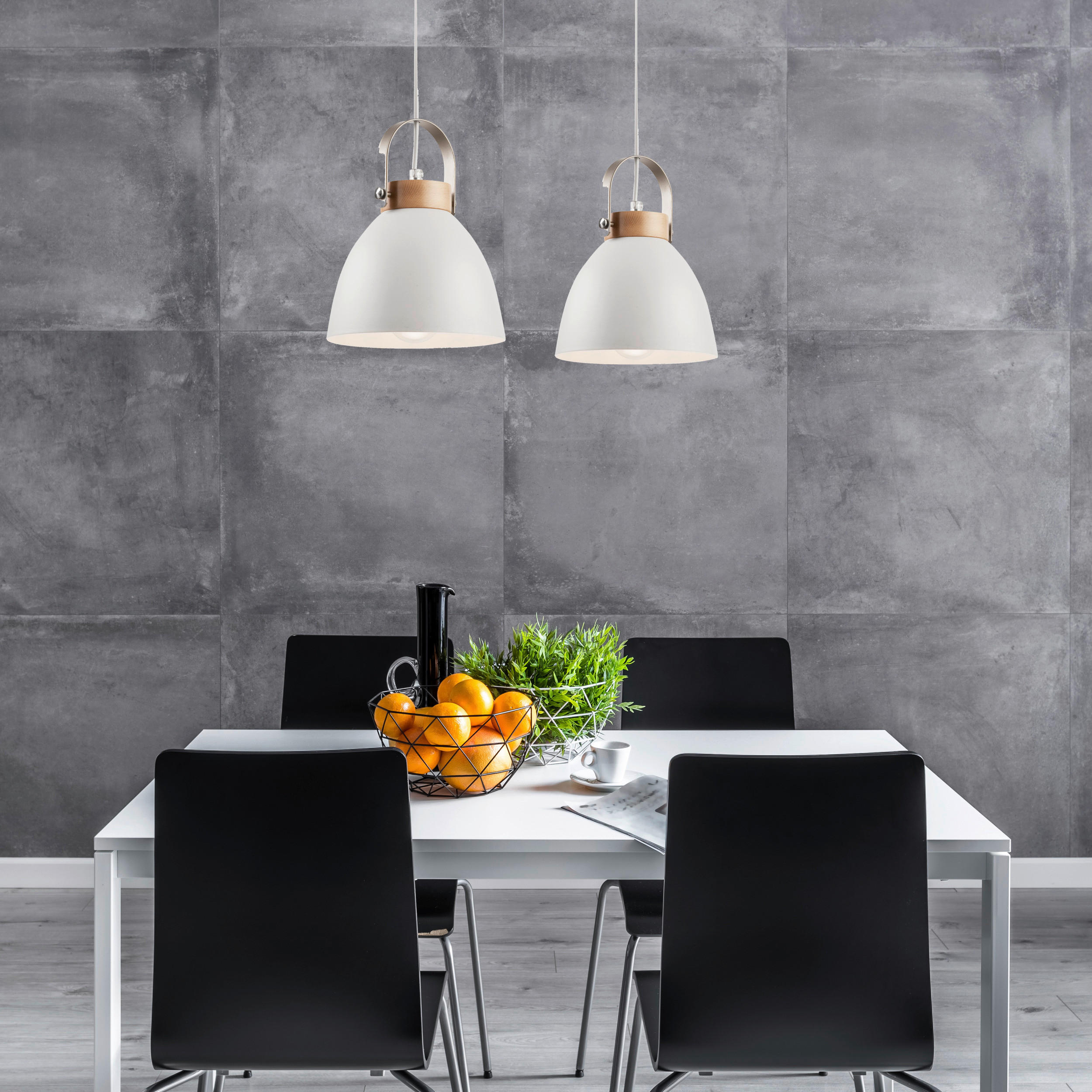 Lamkur Pendelleuchte DANIELLE 31804 weiß Stahl Holz H/L: ca. 76x47 cm E27 2 Brennstellen Danielle - weiß (47,00cm) - Lamkur
