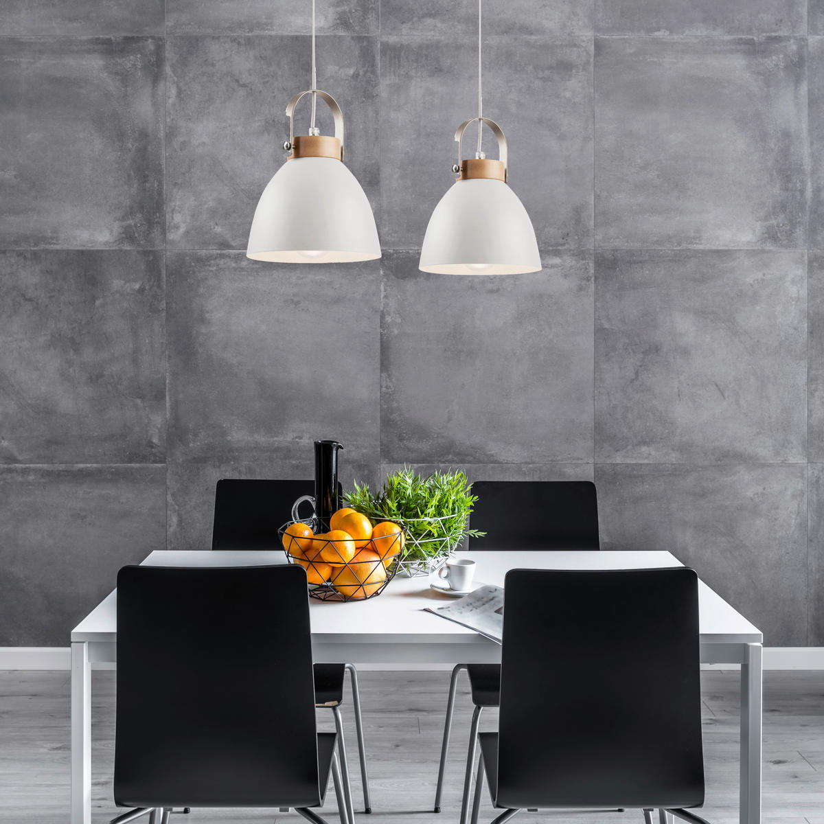 Lamkur Pendelleuchte DANIELLE 31804 weiß Stahl Holz H/L: ca. 76x47 cm E27 2 Brennstellen Danielle - weiß (47,00cm) - Lamkur