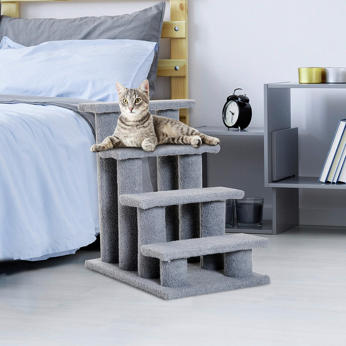 PawHut Katzentreppe grau Spanplatte B/H/L: ca. 43x60x64 cm Katzentreppe - grau (64,00/43,00/60,00cm) - PawHut
