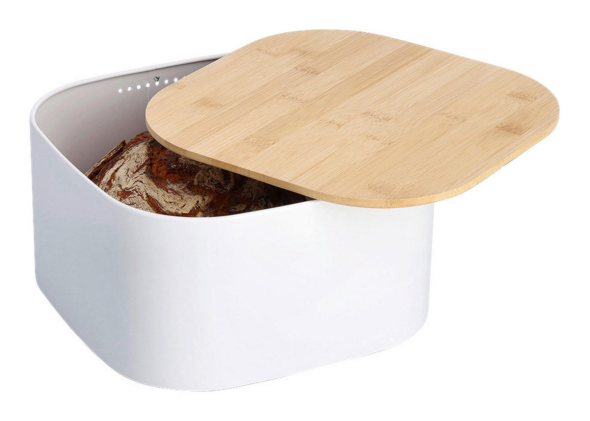 Zeller Brotkasten weiß Stahl B/H/L: ca. 27x15x27 cm Brotkasten_mit_Bambusdeckel - weiß (27,00/27,00/15,00cm) - Zeller