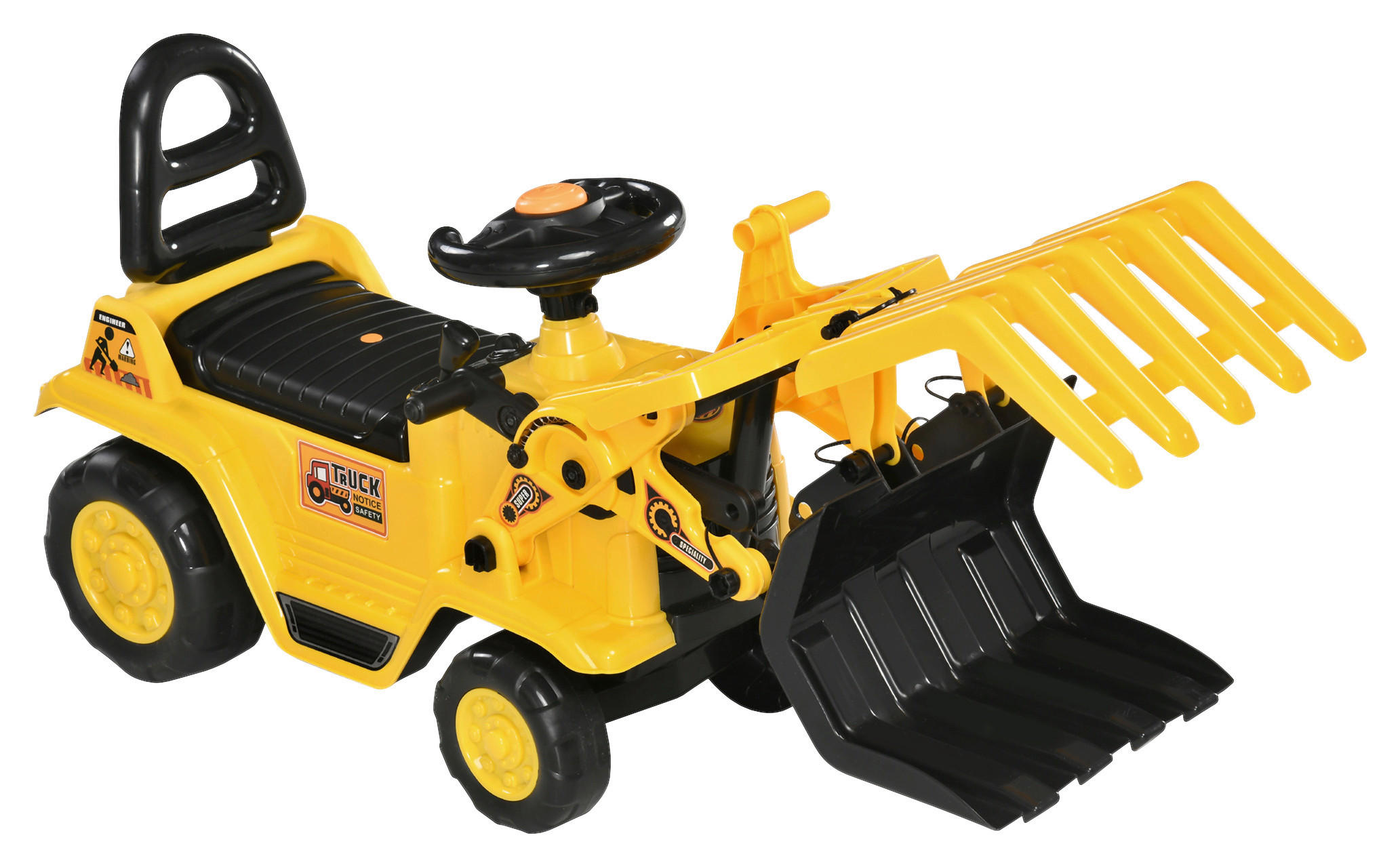 HOMCOM Kinder-Fahrzeug gelb B/H/L: ca. 27x83x39 cm Sitzbagger - gelb/schwarz (39,00/27,00/83,00cm) - HOMCOM