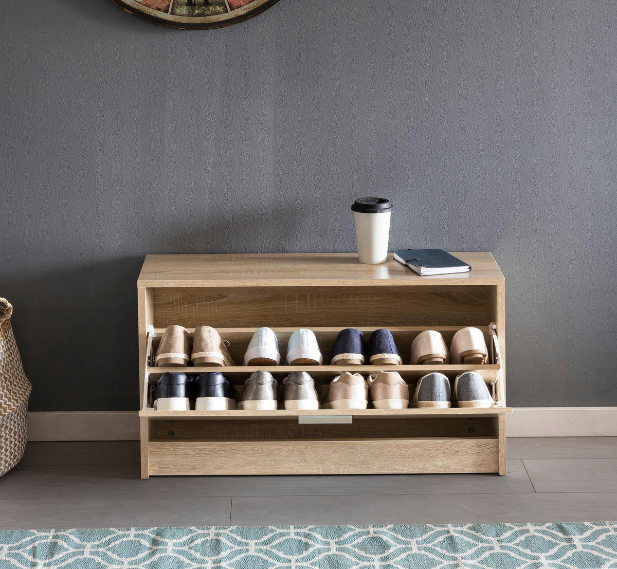 Schuhbank Eiche Sonoma Nachbildung B/H/T: ca. 80x47x24 cm Schuhbank - Eiche (80,00/47,00/24,00cm) - Wohnling