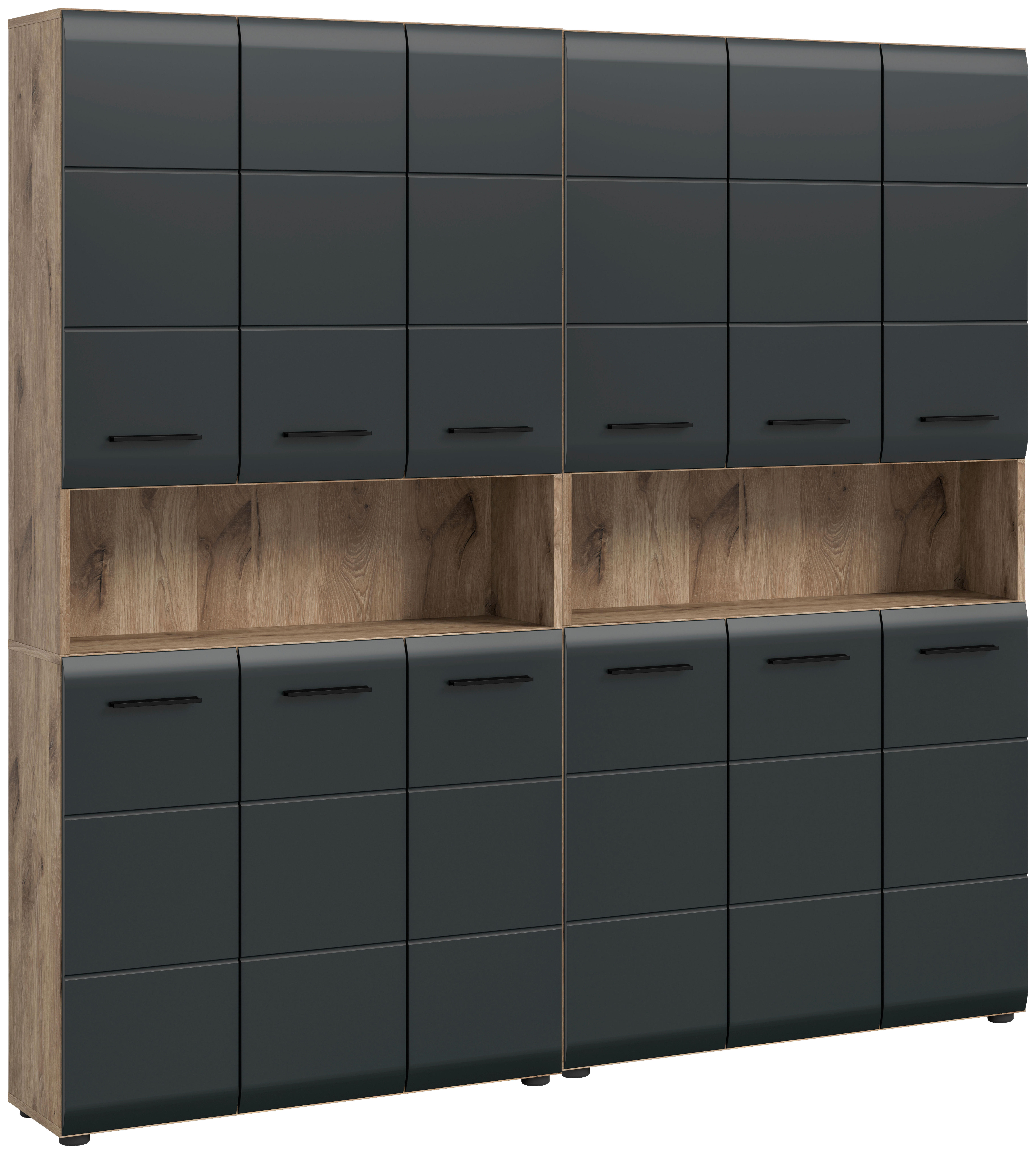Badezimmer-Set Ice Nox Oak Nachbildung schwarz matt B/H/T: ca. 180x185x30 cm Ice - schwarz (180,00/185,00/30,00cm) - xonox.home