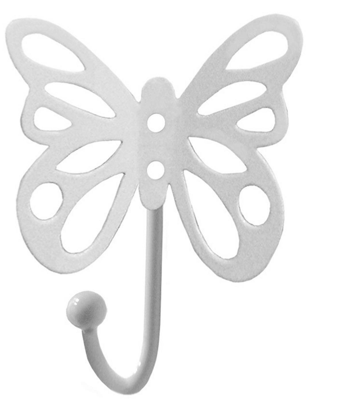 Garderobenhaken Butterfly weiß pulverbeschichtet Metall B/H/T: ca. 8,5x10,5x5 cm Butterfly - weiß (8,50/10,50/5,00cm)